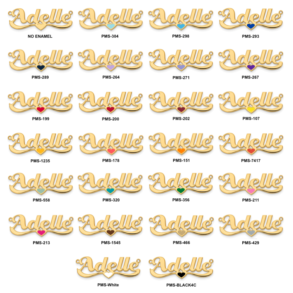 14k Yellow Gold Epoxy Heart Name Plate - Model XNA936Y - Charlie & Co. Jewelry