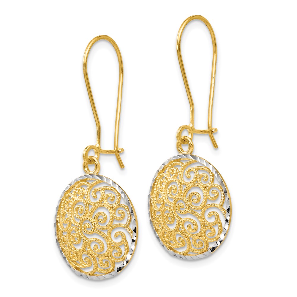 Gold Leslie's 14K Two-tone Filigree Dangle Earrings - Model 143A - Charlie & Co. Jewelry