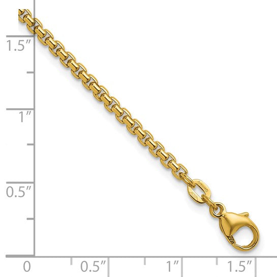 14K Gold German Made 2.7mm Solid Round Box Chain Bracelet 7.5 Inches