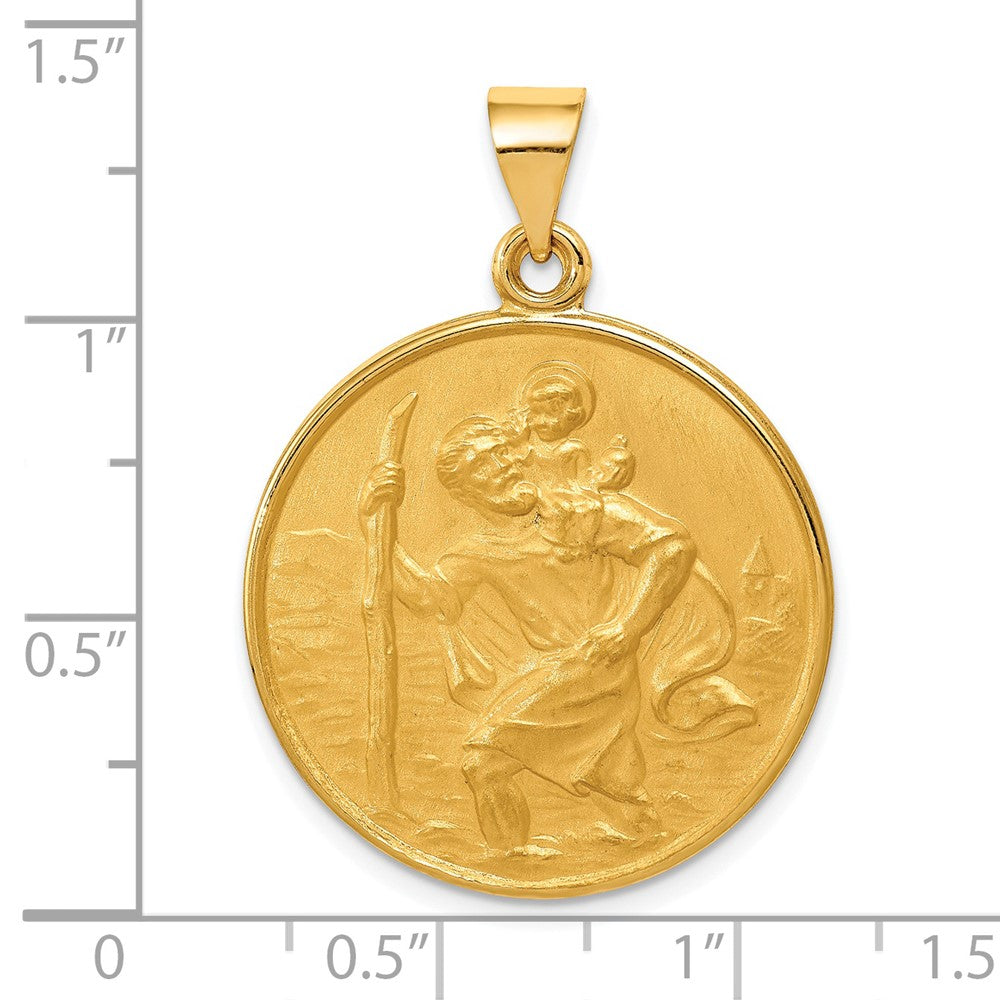 18K Gold Saint Christopher Protect Us Solid Medal Charm - Charlie & Co. Jewelry