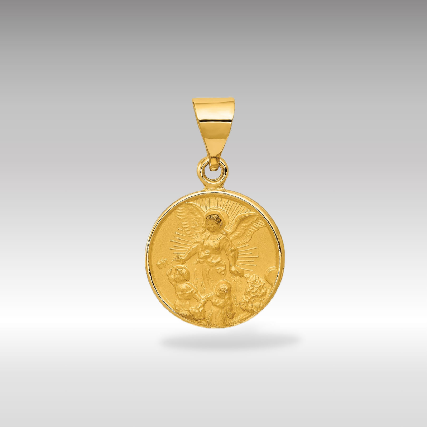18K Gold Guardian Angel Solid Medal Charm - Charlie & Co. Jewelry