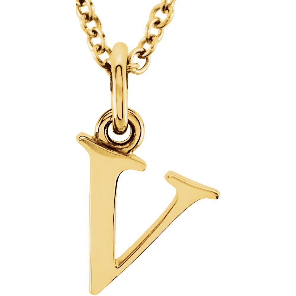 Copy of 14K Gold Elegant Lowercase 'v' Initial Pendant Necklace-Gold Initial "v" Necklace Charm - Charlie & Co. Jewelry