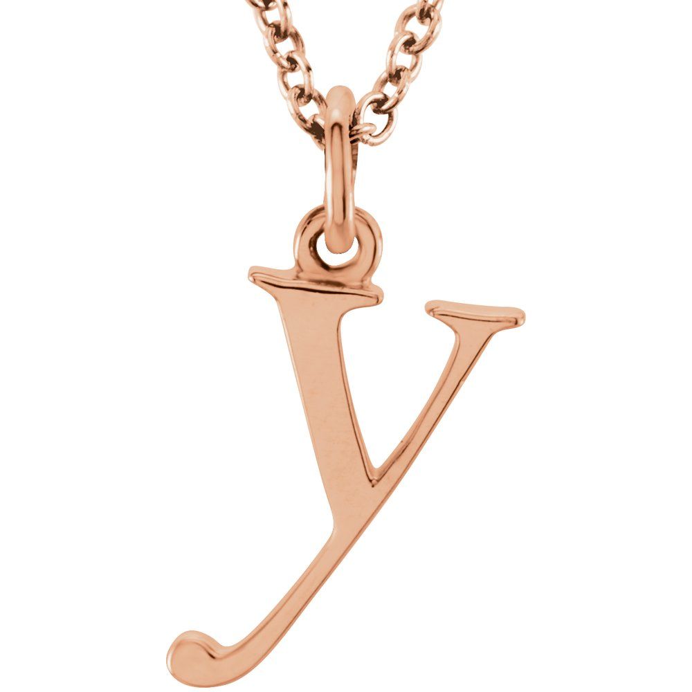 14K Gold Elegant Lowercase 'y' Initial Pendant Necklace-Gold Initial "y" Necklace Charm - Charlie & Co. Jewelry