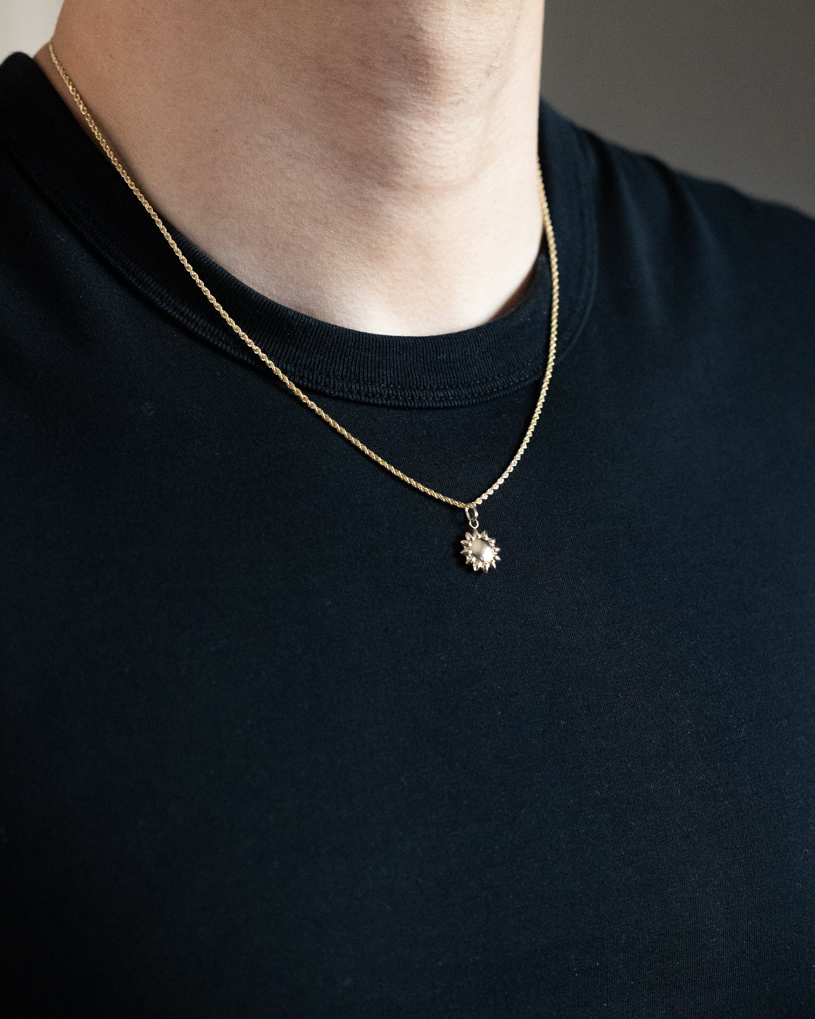 Gold Polished Puffed Sun Pendant - Charlie & Co. Jewelry