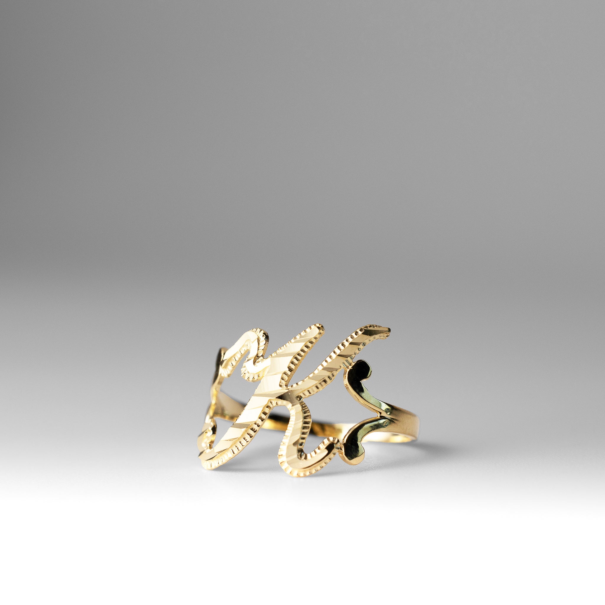 Gold Cursive Initial "K" Ring - Charlie & Co. Jewelry