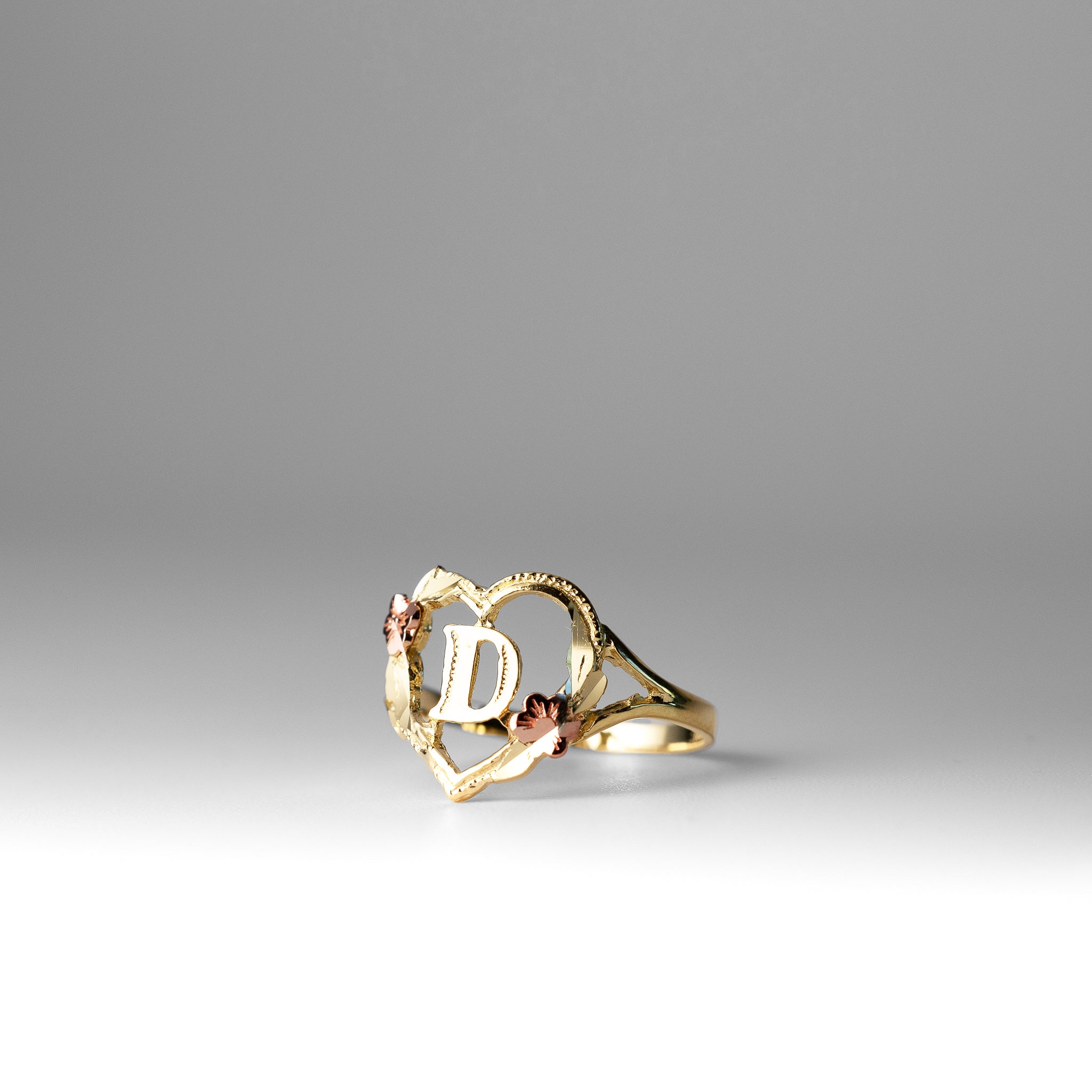 Gold Heart & Rose Initial "D" Ring - Charlie & Co. Jewelry