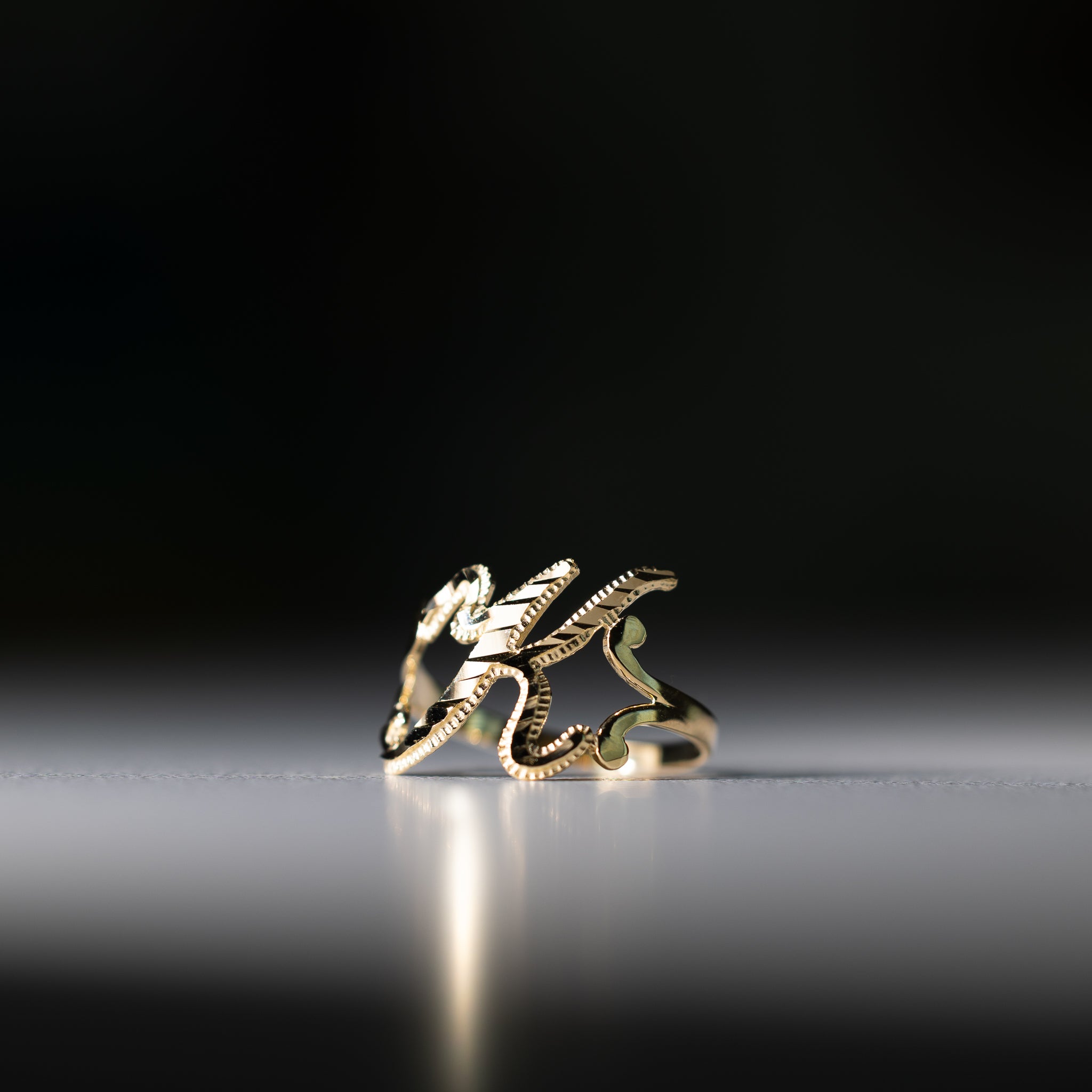 Gold Cursive Initial "K" Ring - Charlie & Co. Jewelry