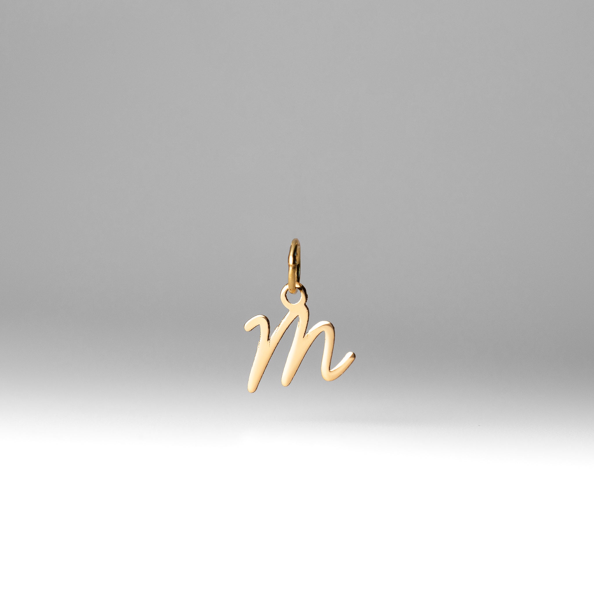 Gold Script Letter "M" Small Initial Pendant - Model XNA1467Y - Charlie & Co. Jewelry