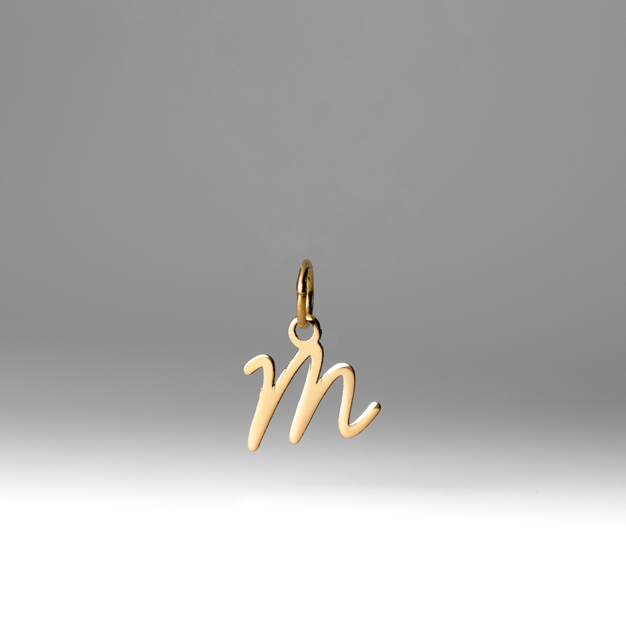 Gold Script Letter "M" Small Initial Pendant - Model XNA1467Y - Charlie & Co. Jewelry