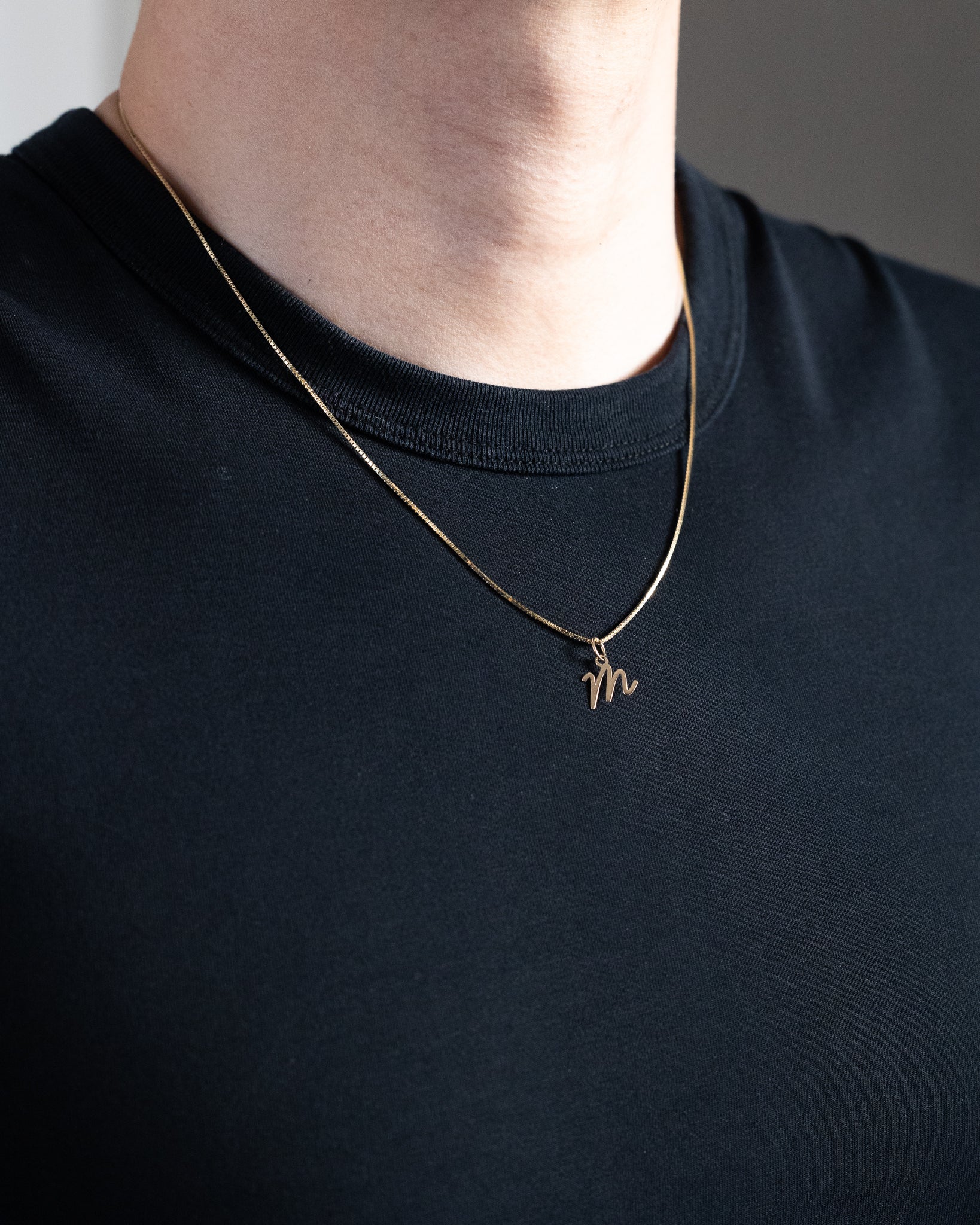 Gold Script Letter "M" Small Initial Pendant - Model XNA1467Y - Charlie & Co. Jewelry