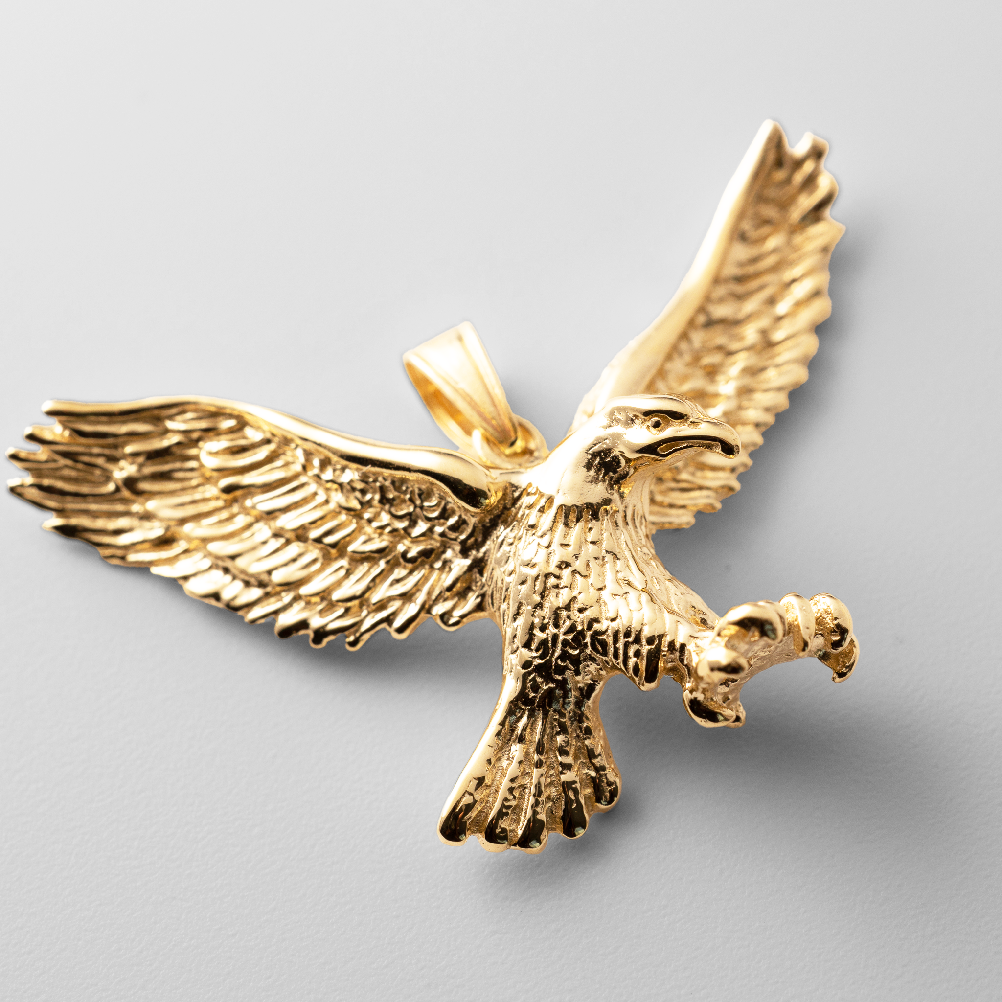 Gold Large Hunting Eagle Pendant - Model K3282 - Charlie & Co. Jewelry