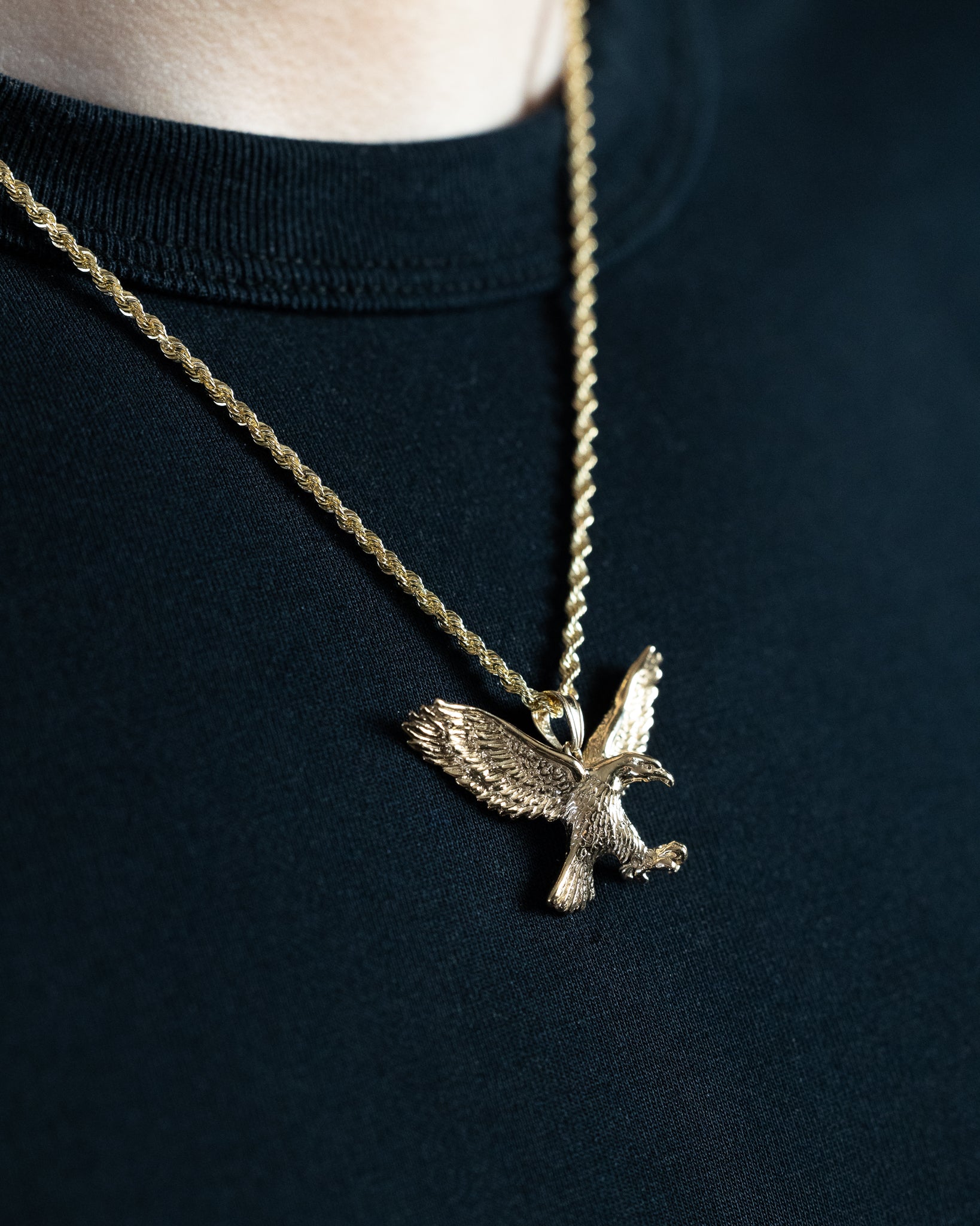 Gold Large Hunting Eagle Pendant - Model K3282 - Charlie & Co. Jewelry