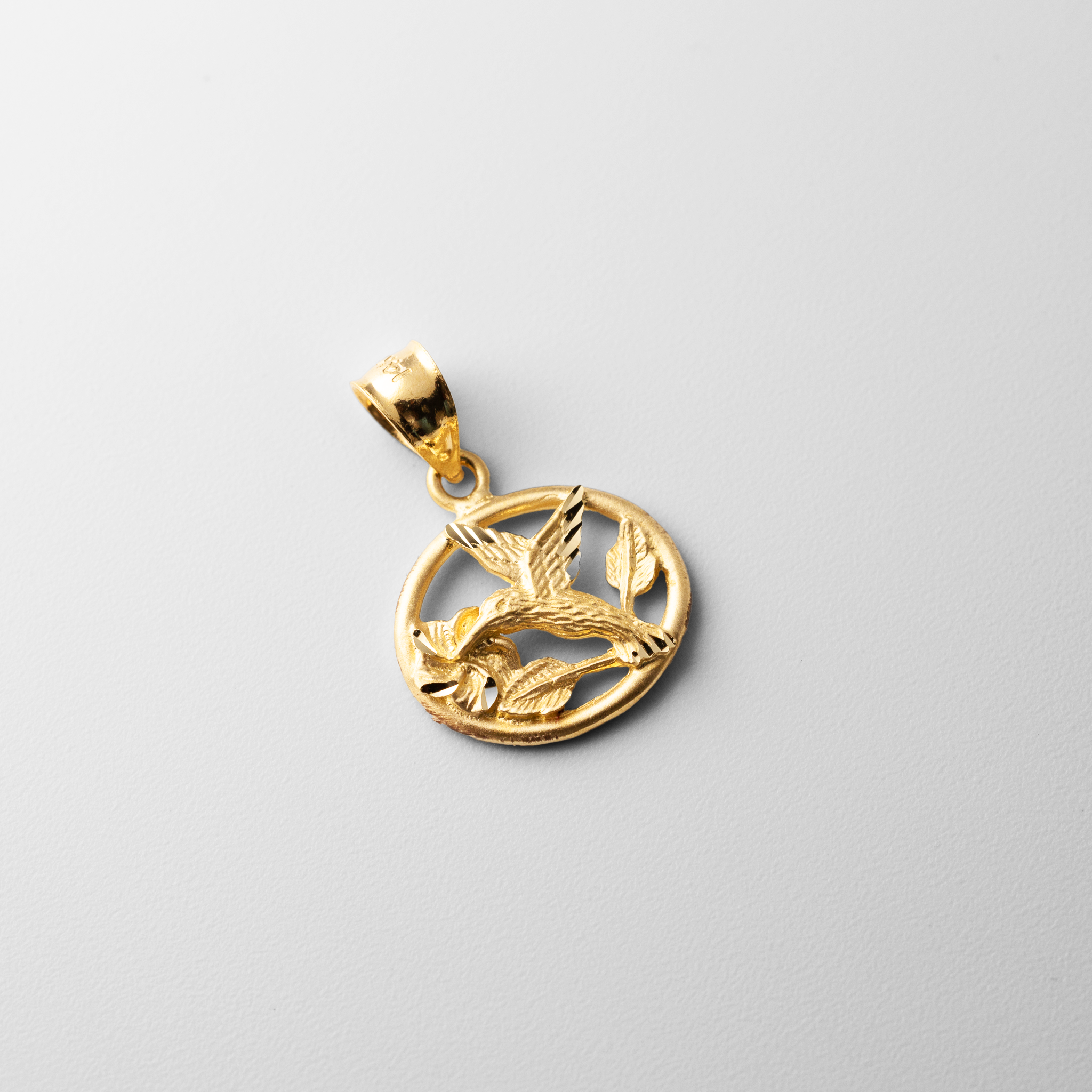 Gold Diamond-cut Brushed Hummingbird Pendant - Model C4720 - Charlie & Co. Jewelry