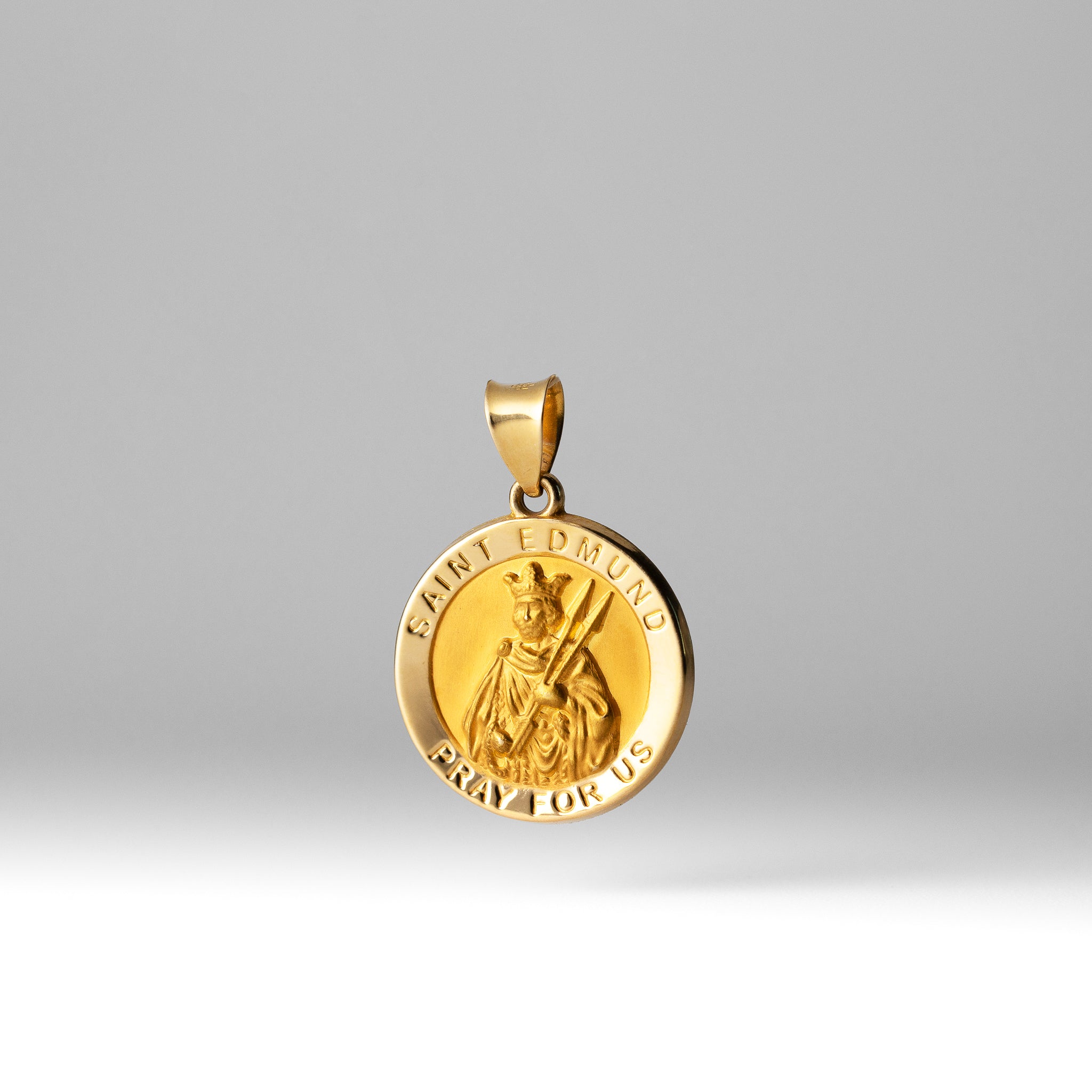 Gold Round St. Edmund Medal Hollow Pendant - Model XR1706 - Charlie & Co. Jewelry