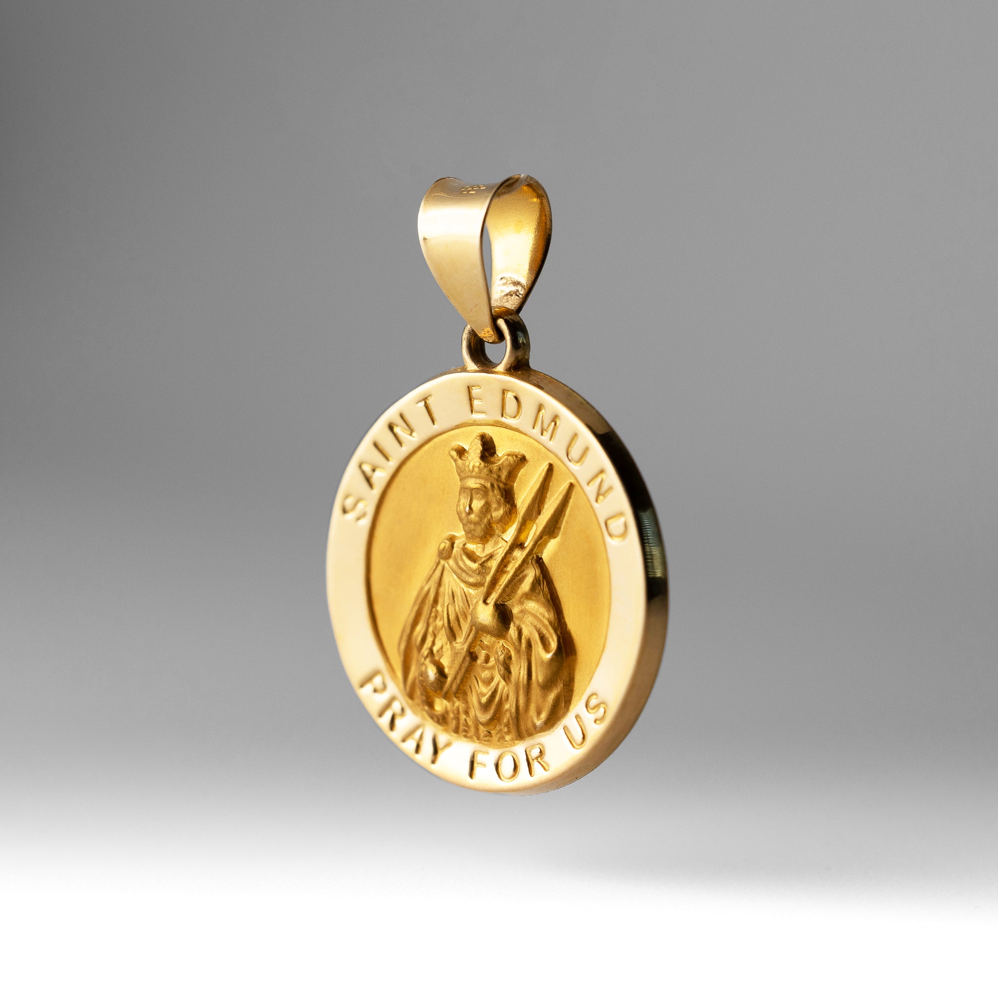 Gold Round St. Edmund Medal Hollow Pendant - Model XR1706 - Charlie & Co. Jewelry