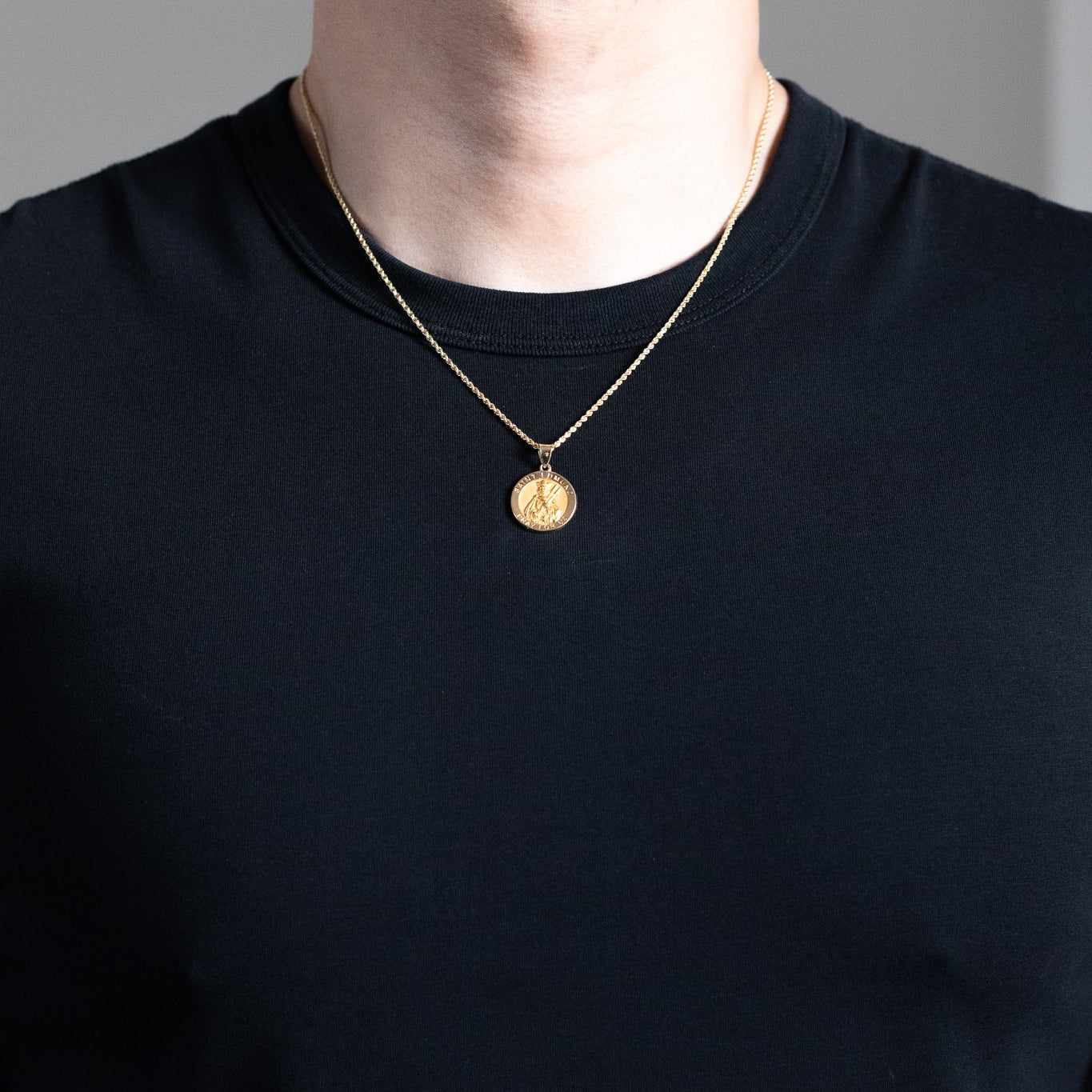 Gold Round St. Edmund Medal Hollow Pendant - Model XR1706 - Charlie & Co. Jewelry