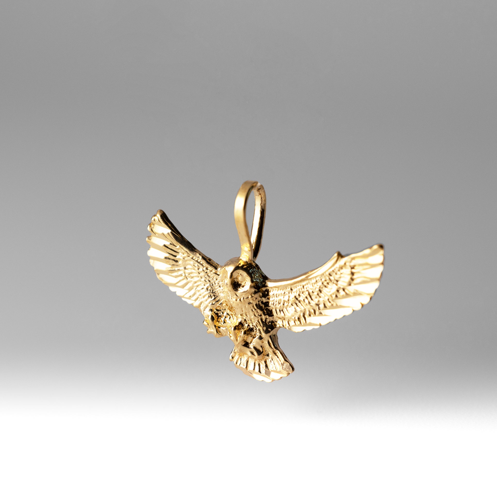 Gold Flying Owl Pendant - Model 2349 - Charlie & Co. Jewelry