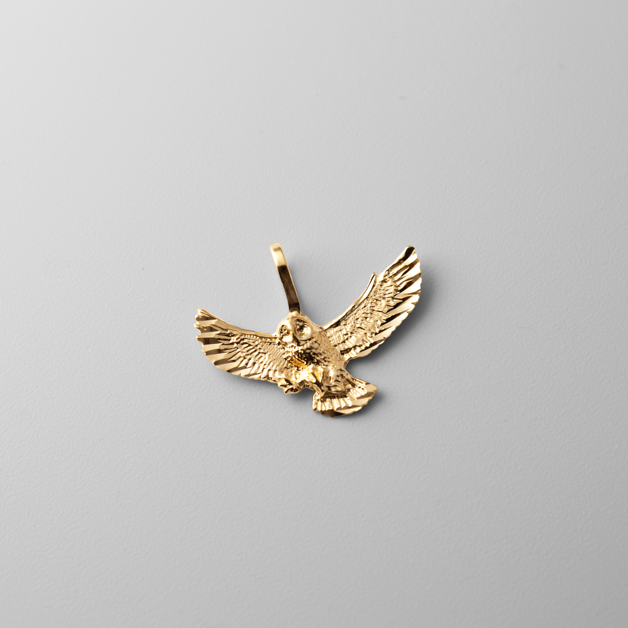 Gold Flying Owl Pendant - Model 2349 - Charlie & Co. Jewelry