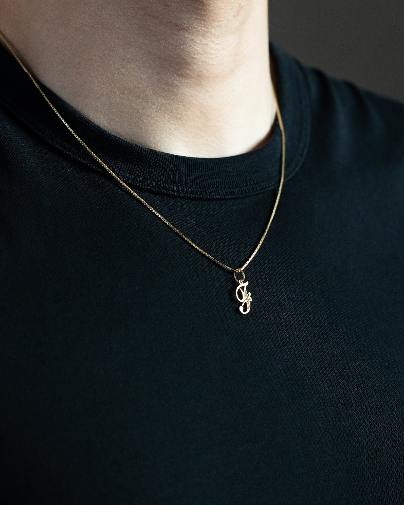 Gold Cursive Letter F Pendant | A-Z Pendants - Charlie & Co. Jewelry