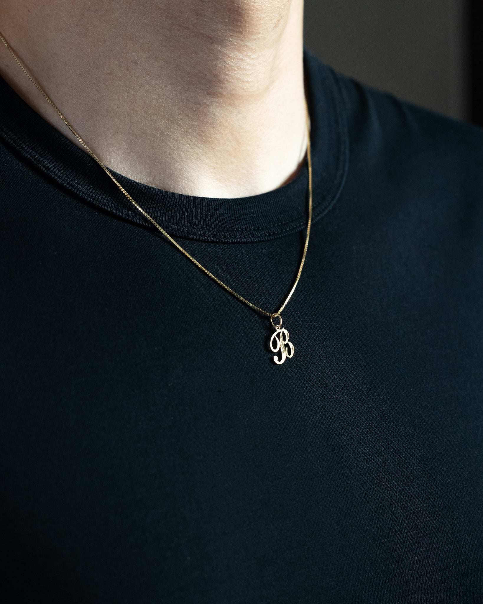 Gold Cursive Letter B Pendant | A-Z Pendants - Charlie & Co. Jewelry
