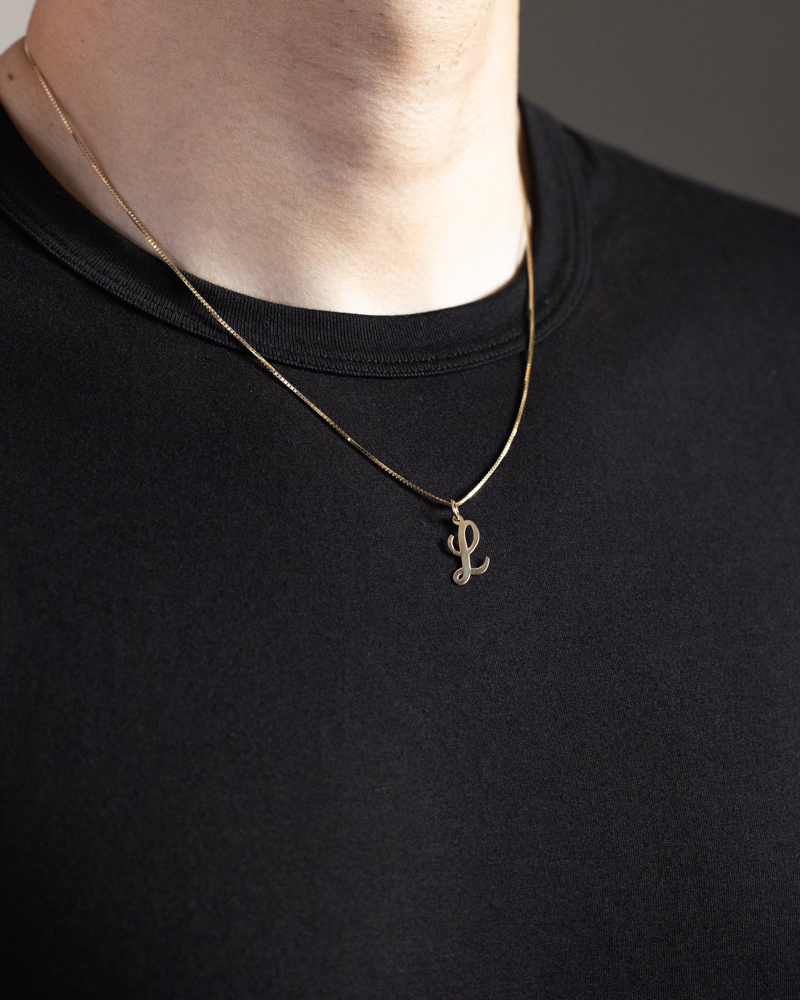 Gold Script Letter "L" Medium Initial Pendant - Model YC660L - Charlie & Co. Jewelry