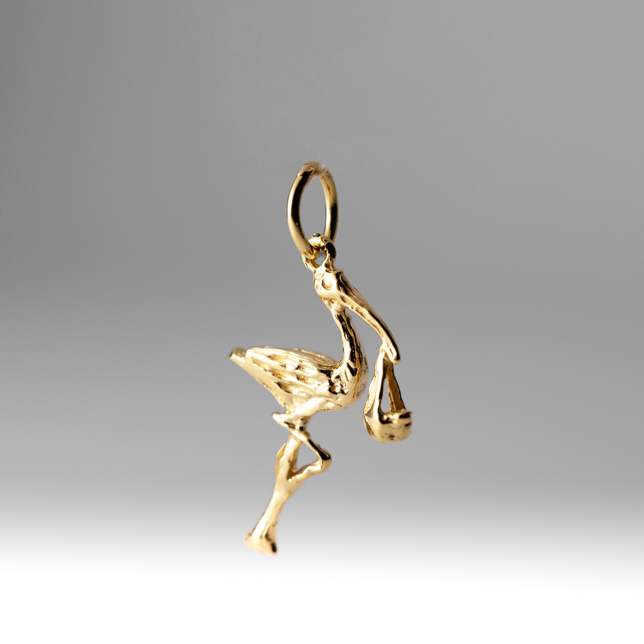 Gold 3D Stork Pendant - Model A7101 - Charlie & Co. Jewelry