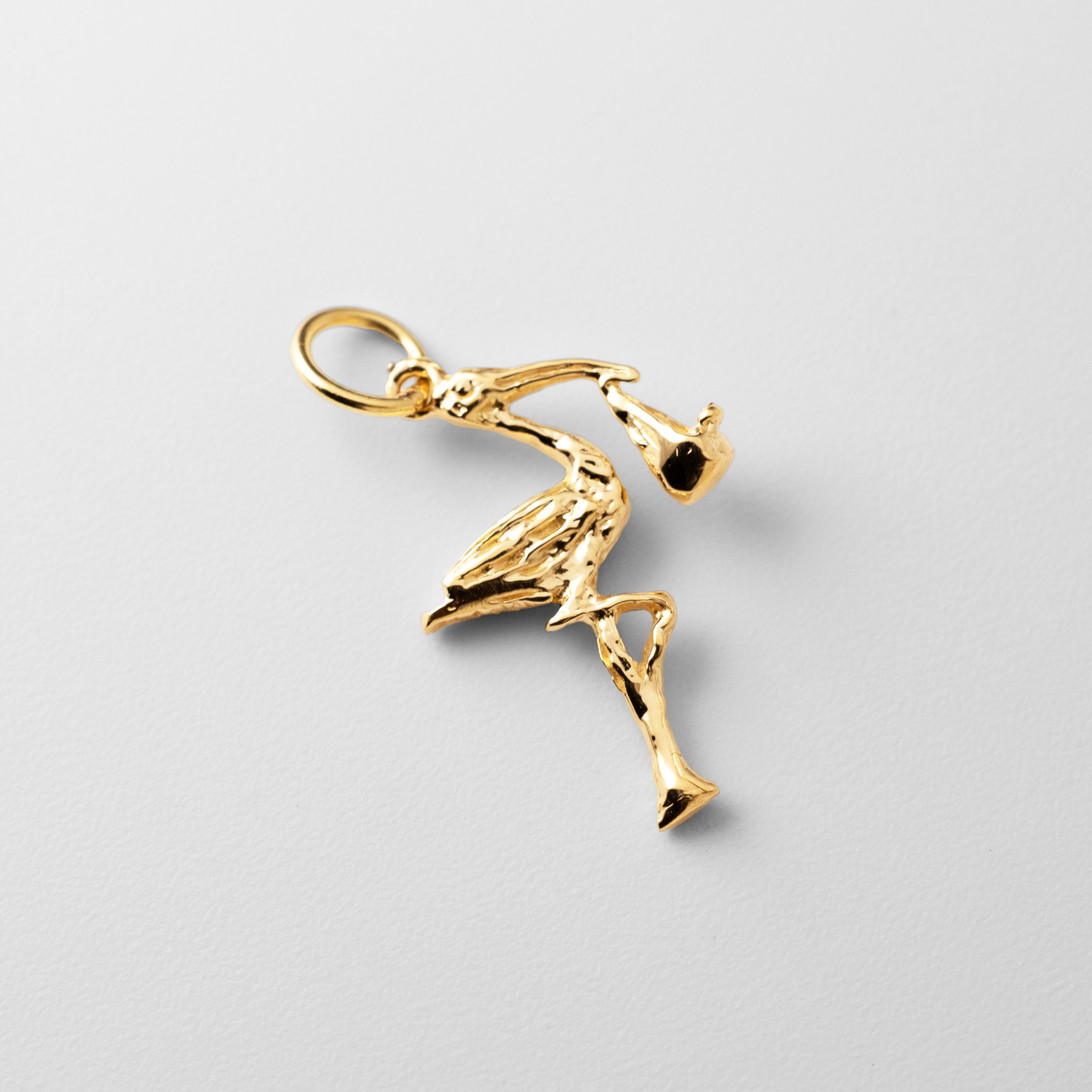 Gold 3D Stork Pendant - Model A7101 - Charlie & Co. Jewelry