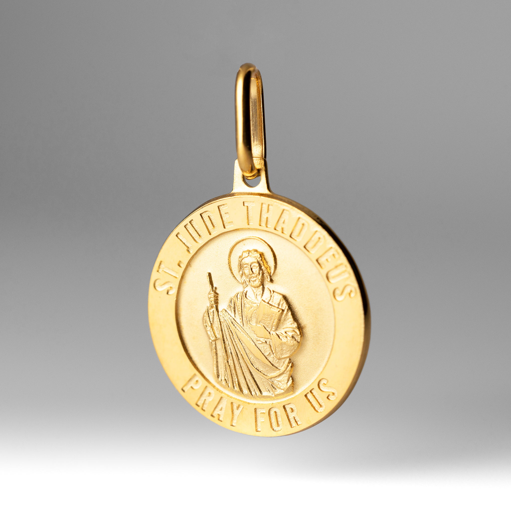 Gold St. Jude Round Solid Medal Pendant - Model 0279 - Charlie & Co. Jewelry