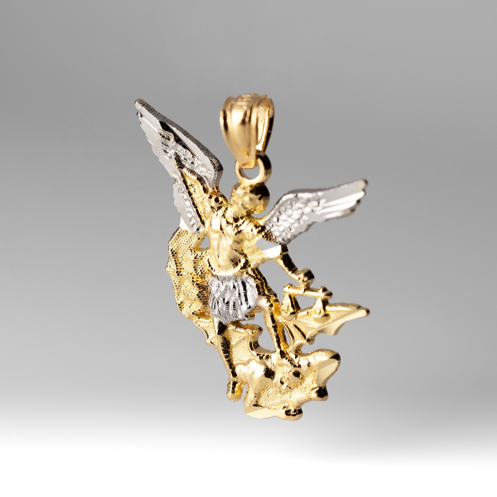 Gold Medium Saint Michael Archangel Pendant - Model PT2776 - Charlie & Co. Jewelry