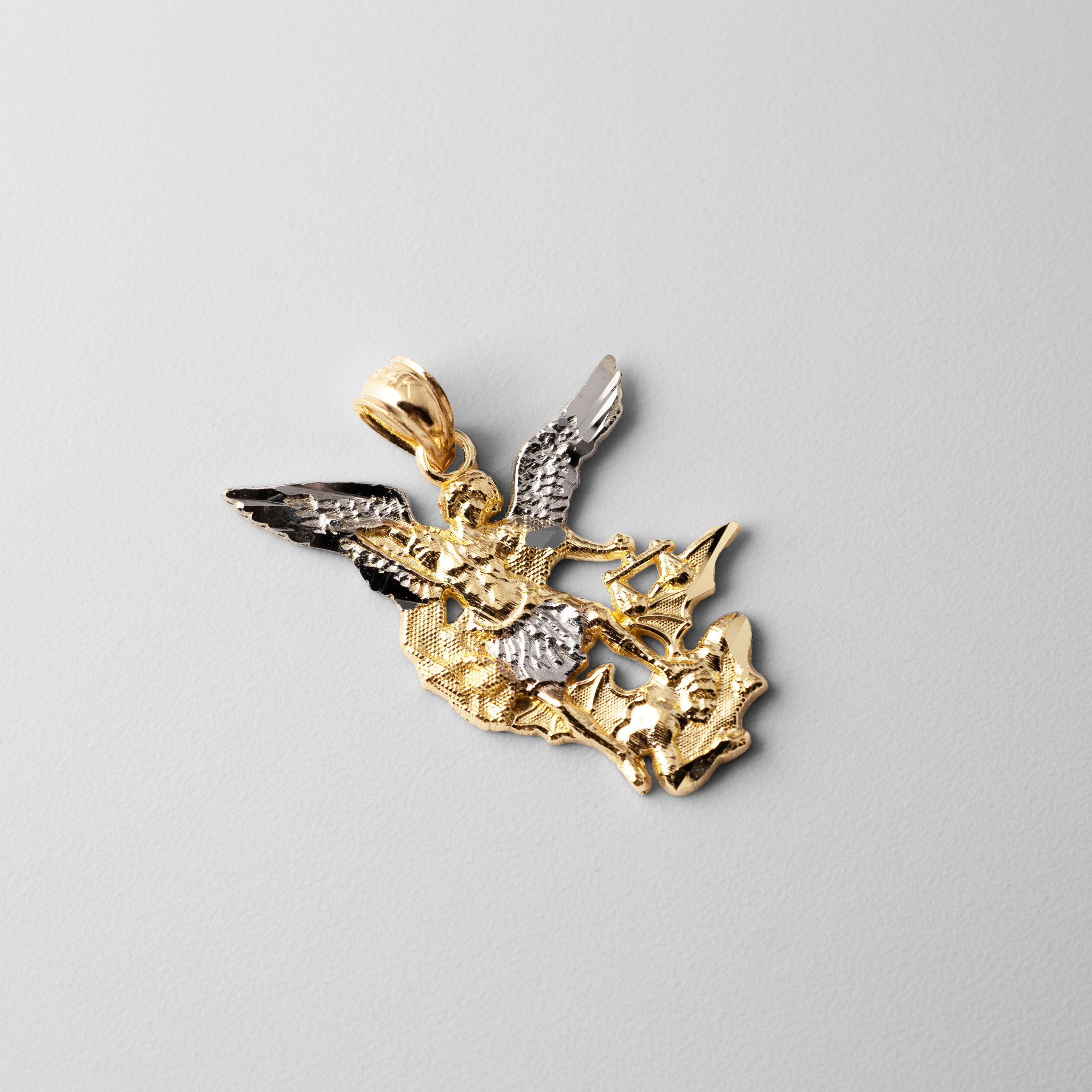 Gold Medium Saint Michael Archangel Pendant - Model PT2776 - Charlie & Co. Jewelry