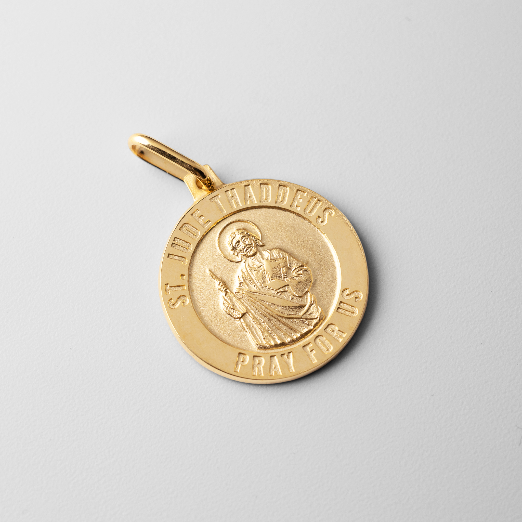 Gold St. Jude Round Solid Medal Pendant - Model 0279 - Charlie & Co. Jewelry