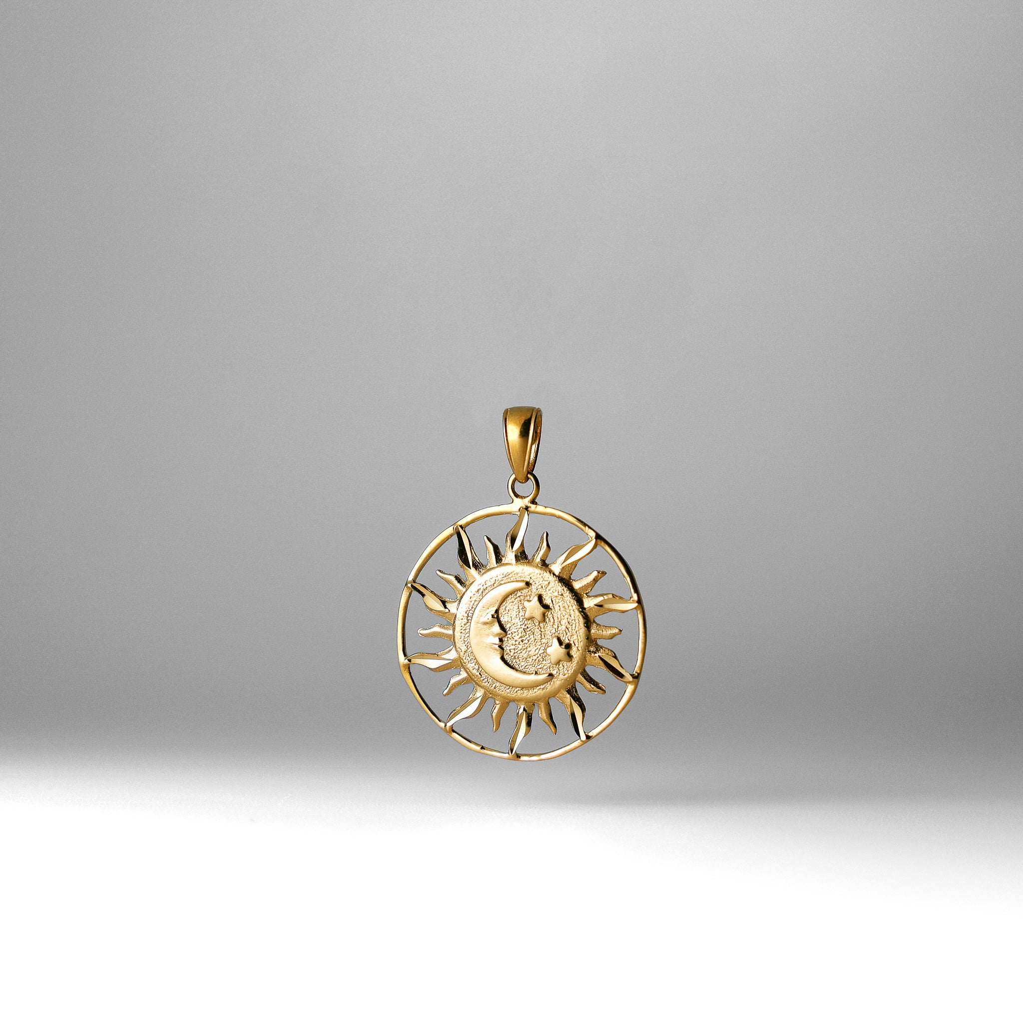 Gold Diamond-Cut Sun with Moon and Stars Charm Necklace Model-M475 - Charlie & Co. Jewelry