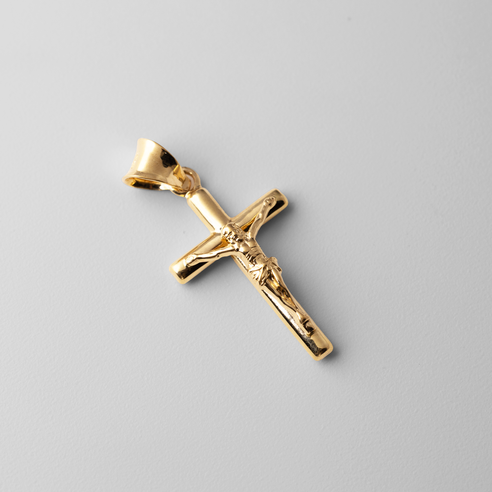 Gold Crucifix Small Tube Cross Pendant - Model 841 - Charlie & Co. Jewelry