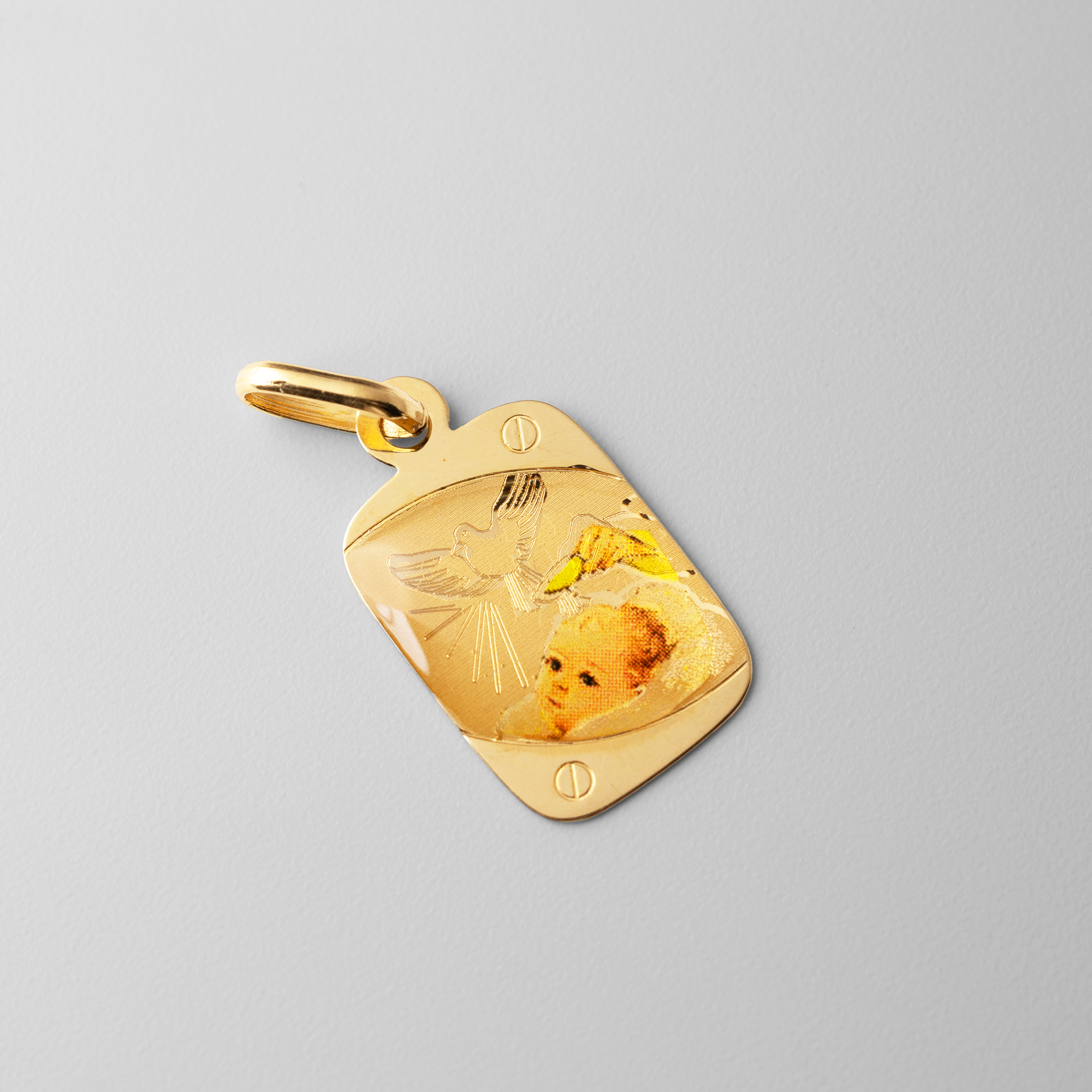 Gold Baptism Enamel Rectangular Pendant - Model 0220 - Charlie & Co. Jewelry
