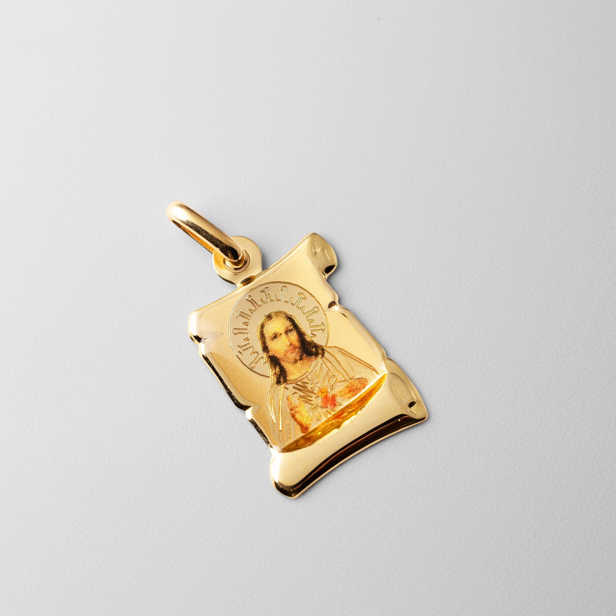 Gold Jesus Heart Enamel Plate Pendant - Model 177 - Charlie & Co. Jewelry