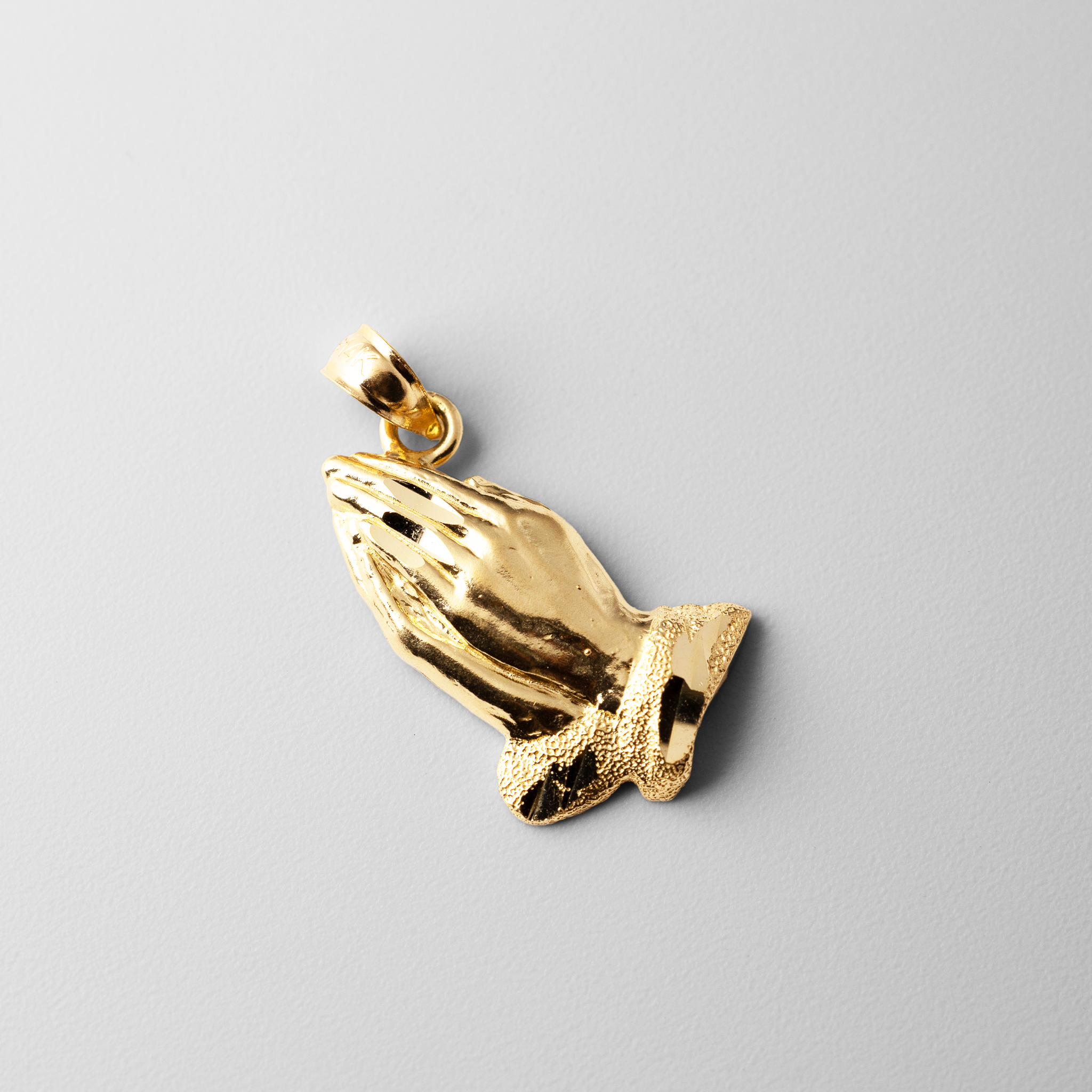 Gold Praying Hands Pendant - Model 1482 - Charlie & Co. Jewelry