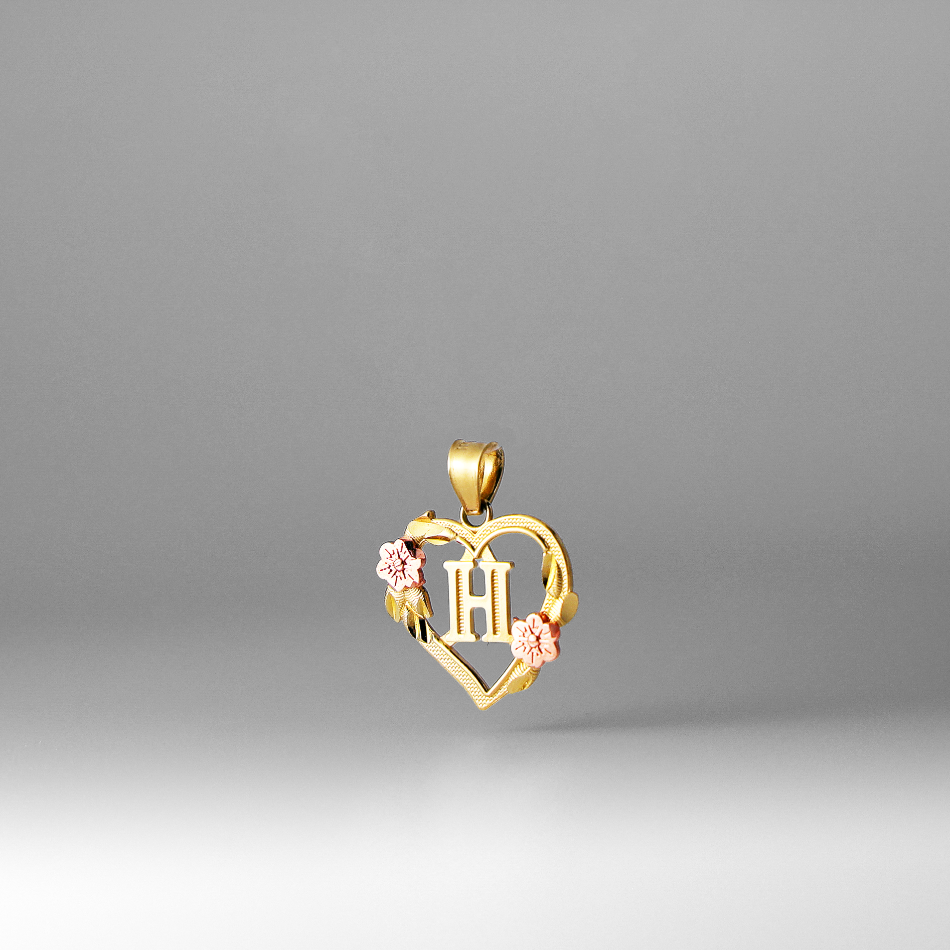 Gold Heart Letter H Pendant with Flowers | A-Z Pendants - Charlie & Co. Jewelry
