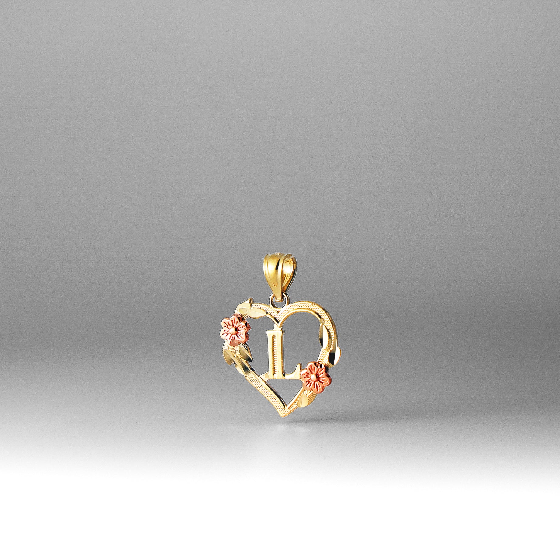 Gold Heart Letter L Pendant with Flowers | A-Z Pendants - Charlie & Co. Jewelry