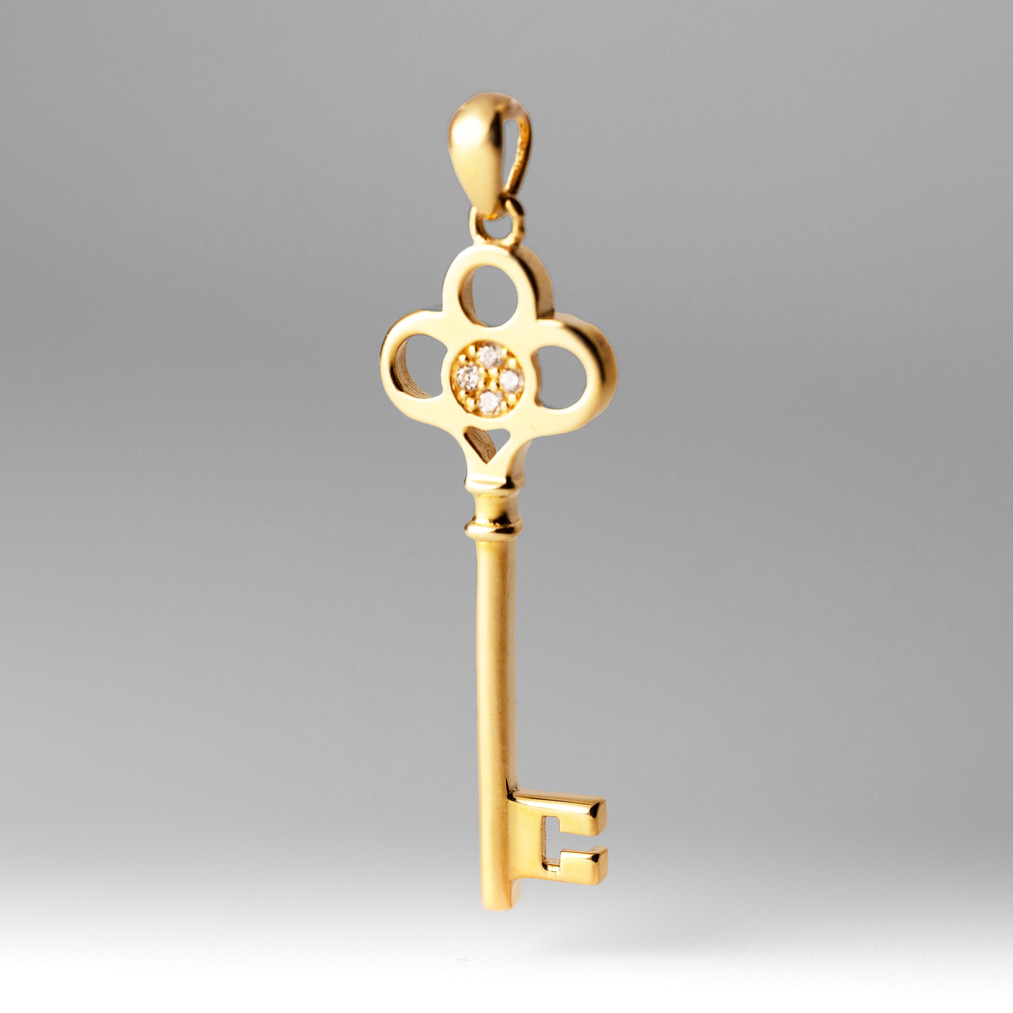 Gold Key Pendant With Cubic Zirconia - Model 554 - Charlie & Co. Jewelry