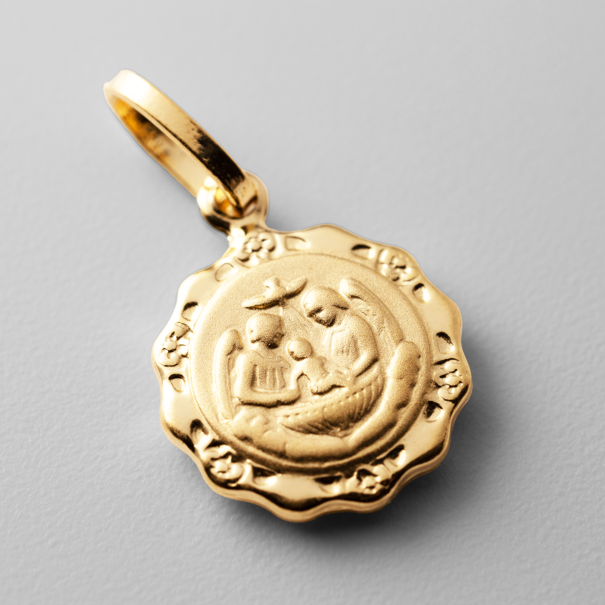 Gold Baptism Round Medal Religious Pendant - Model 239 - Charlie & Co. Jewelry