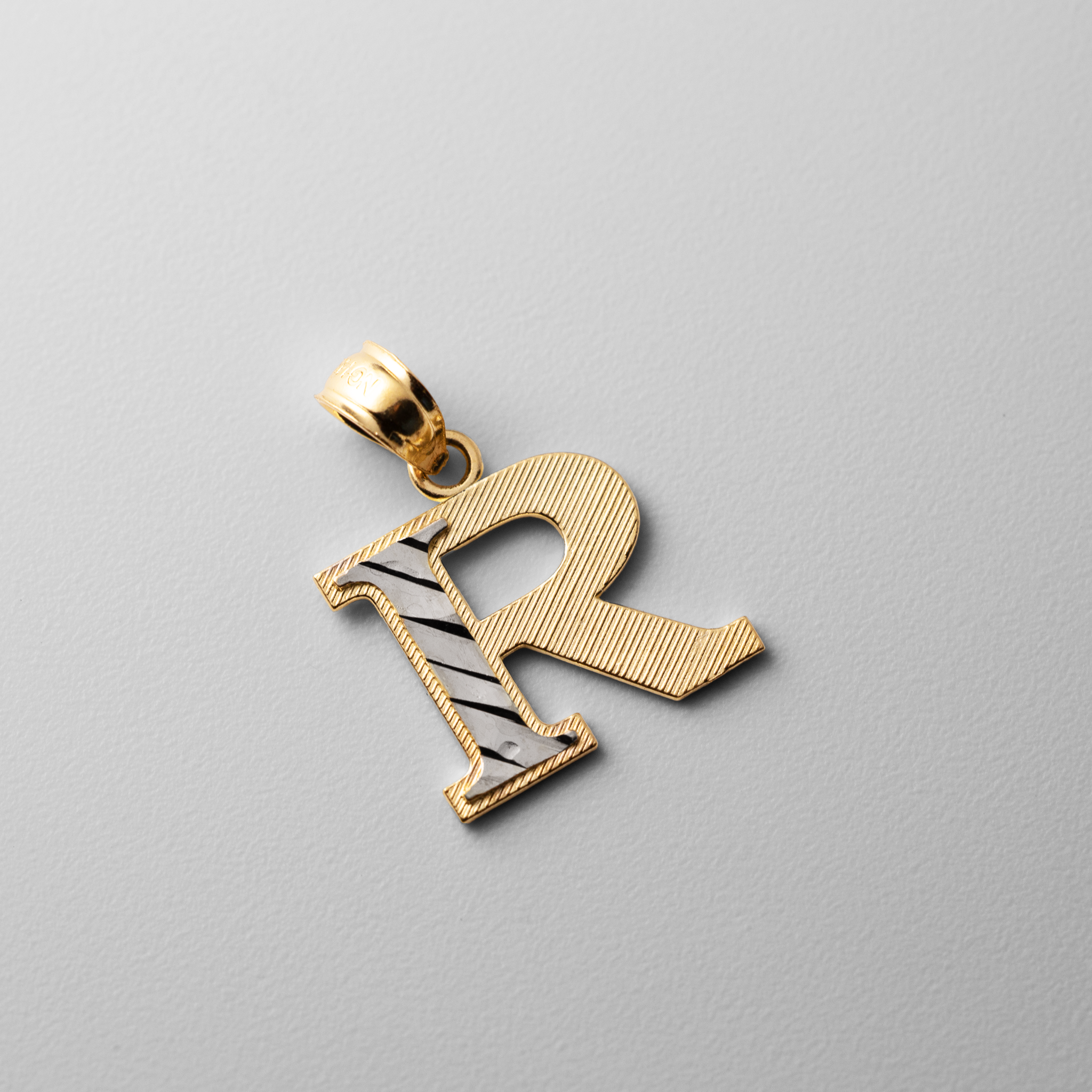 Gold Block Letter R Pendant | A-Z Pendants - Charlie & Co. Jewelry