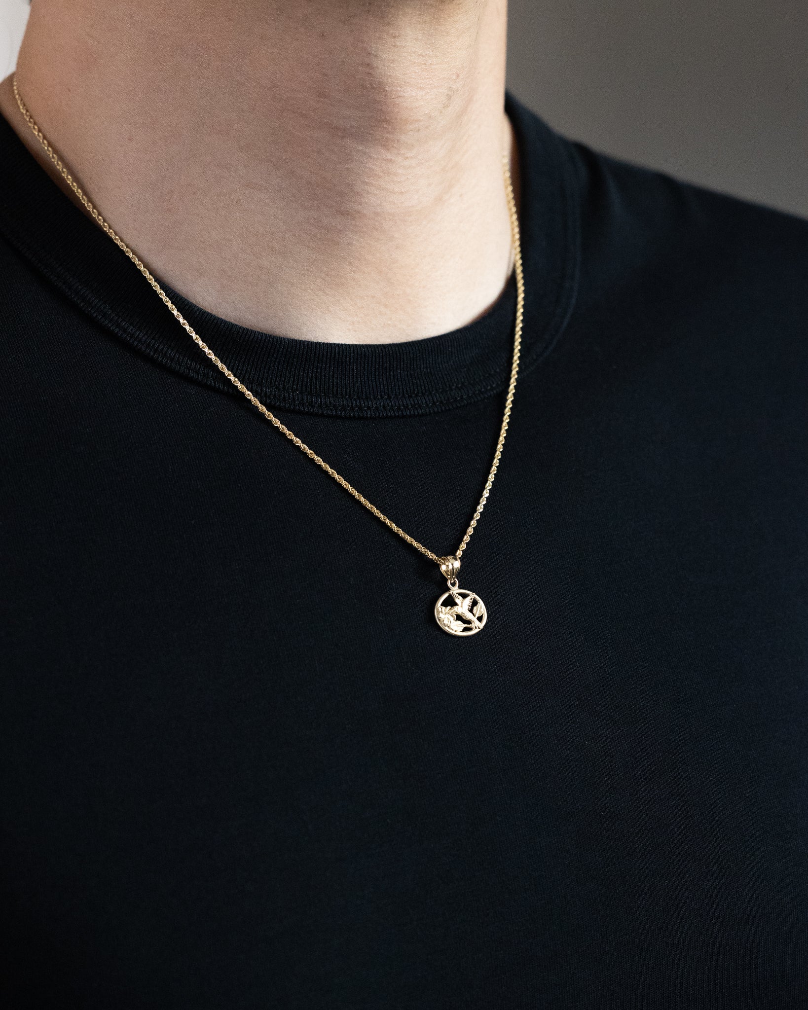 Gold Diamond-cut Brushed Hummingbird Pendant - Model C4720 - Charlie & Co. Jewelry