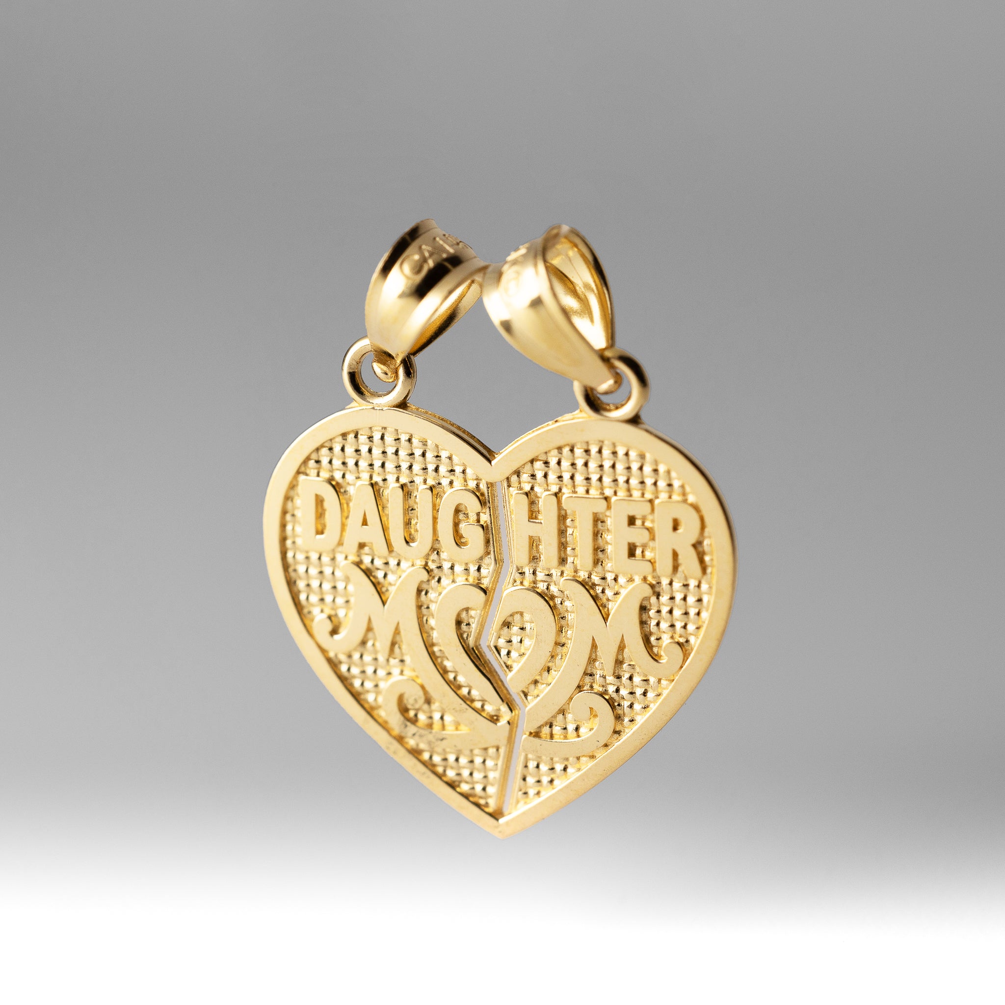 Gold Polished DAUGHTER-MOM Break Apart Heart Pendant - Model K5906 - Charlie & Co. Jewelry
