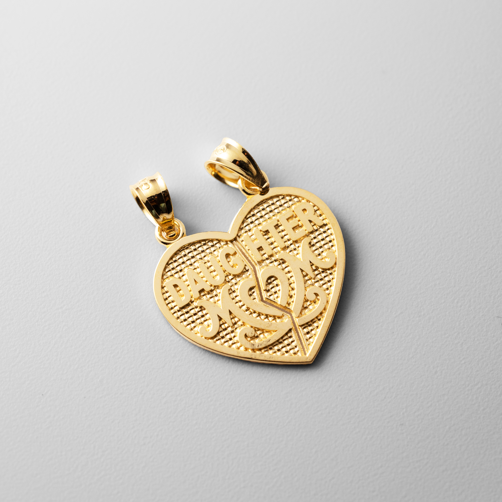 Gold Polished DAUGHTER-MOM Break Apart Heart Pendant - Model K5906 - Charlie & Co. Jewelry