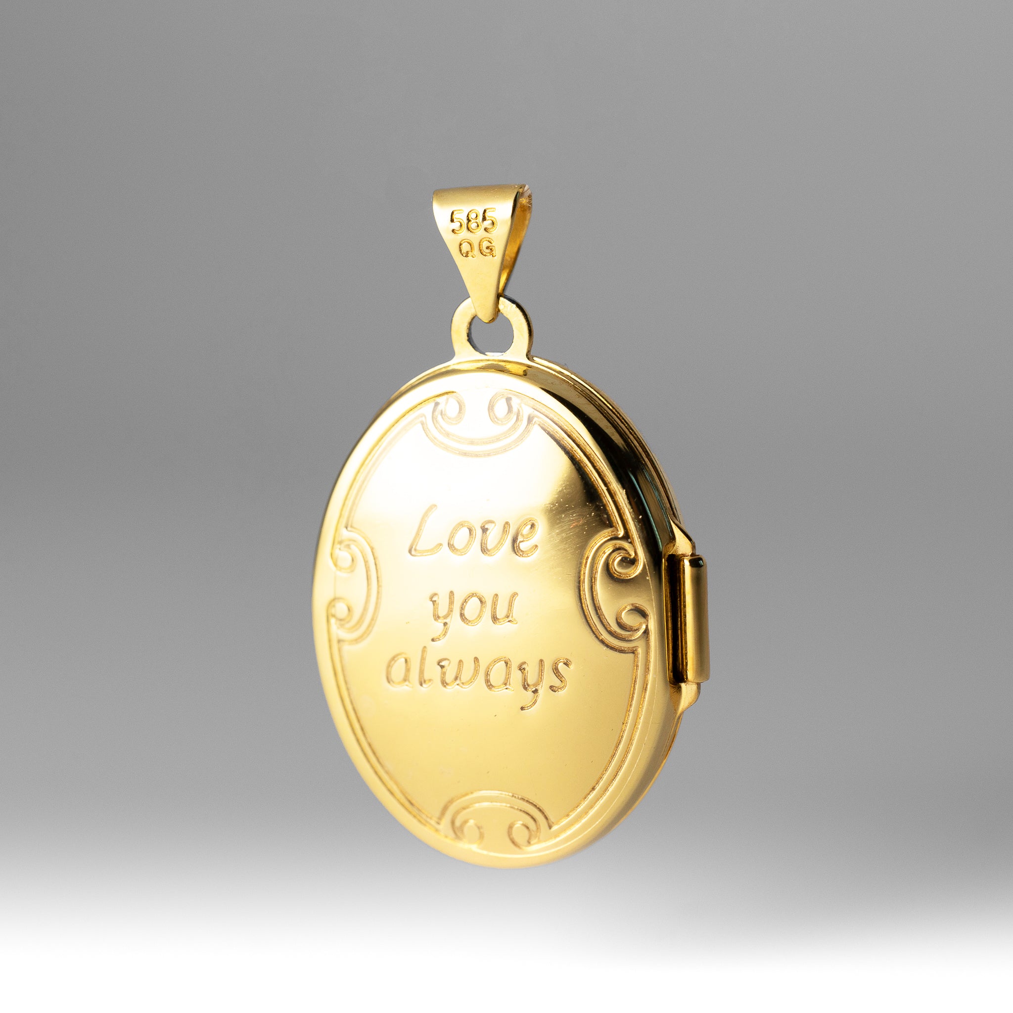 Gold "Love You Always" Swirl Reversible Large Locket Pendant - Model XL103 - Charlie & Co. Jewelry
