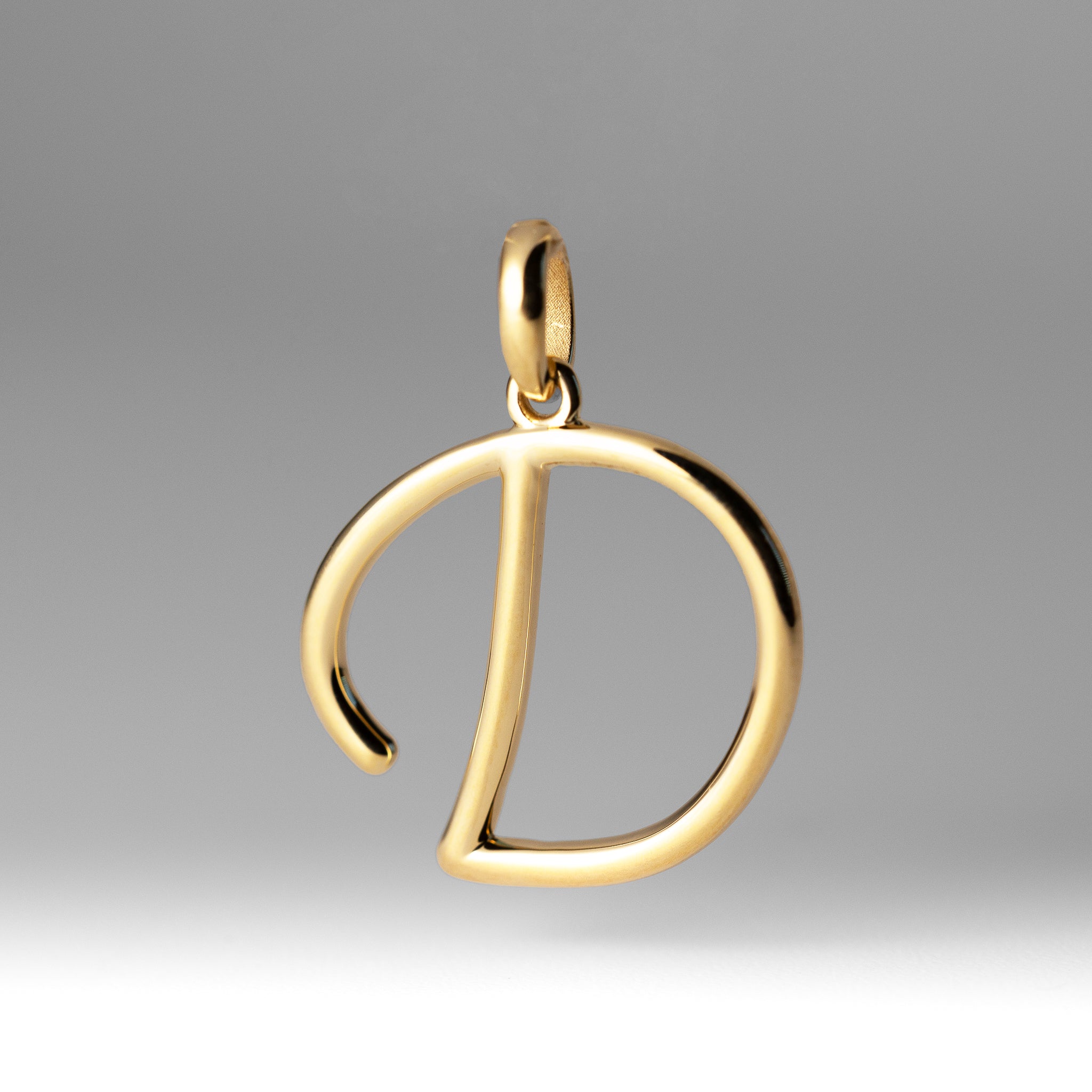 Gold Modern Cursive 'D' Large Pendant