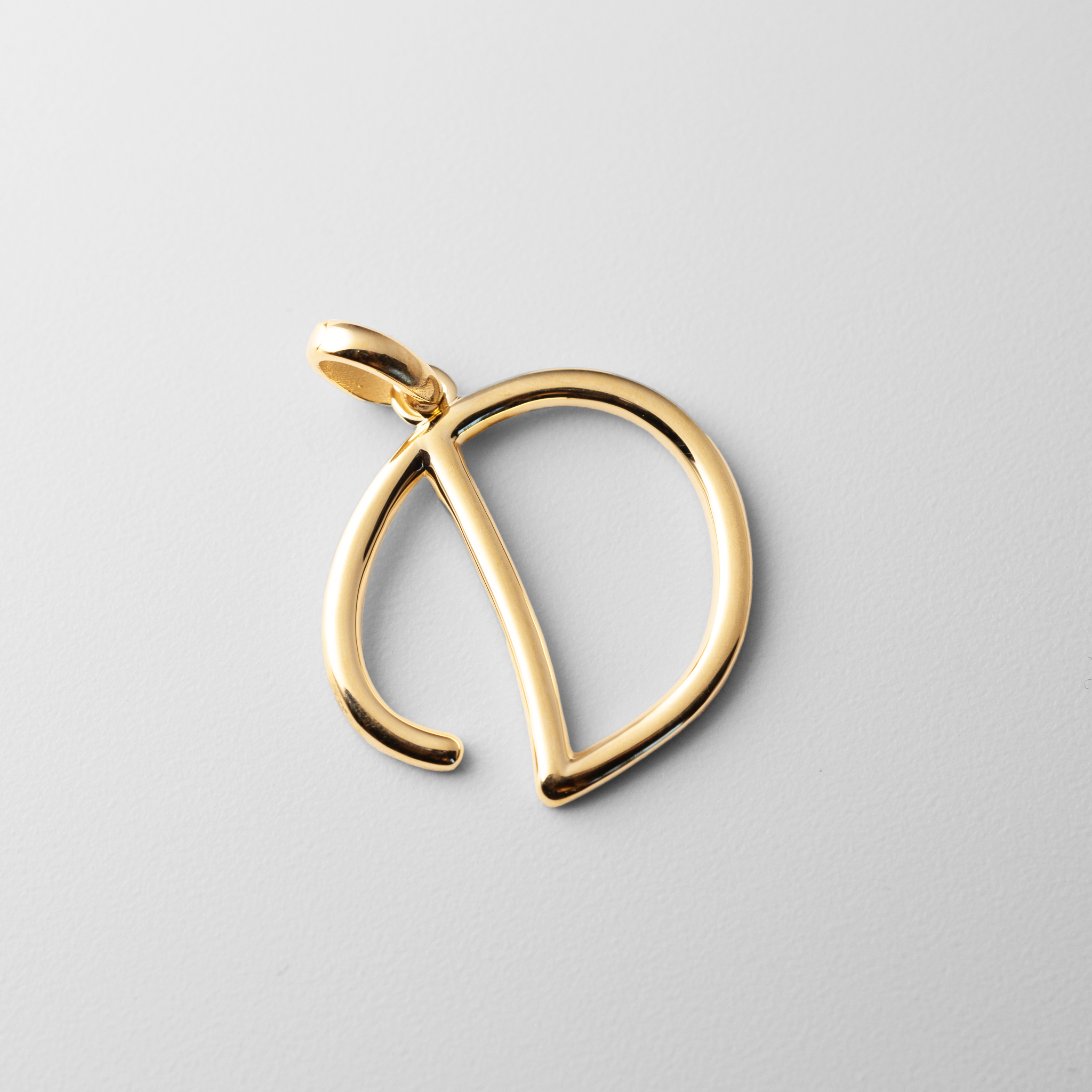 Gold Modern Cursive 'D' Large Pendant