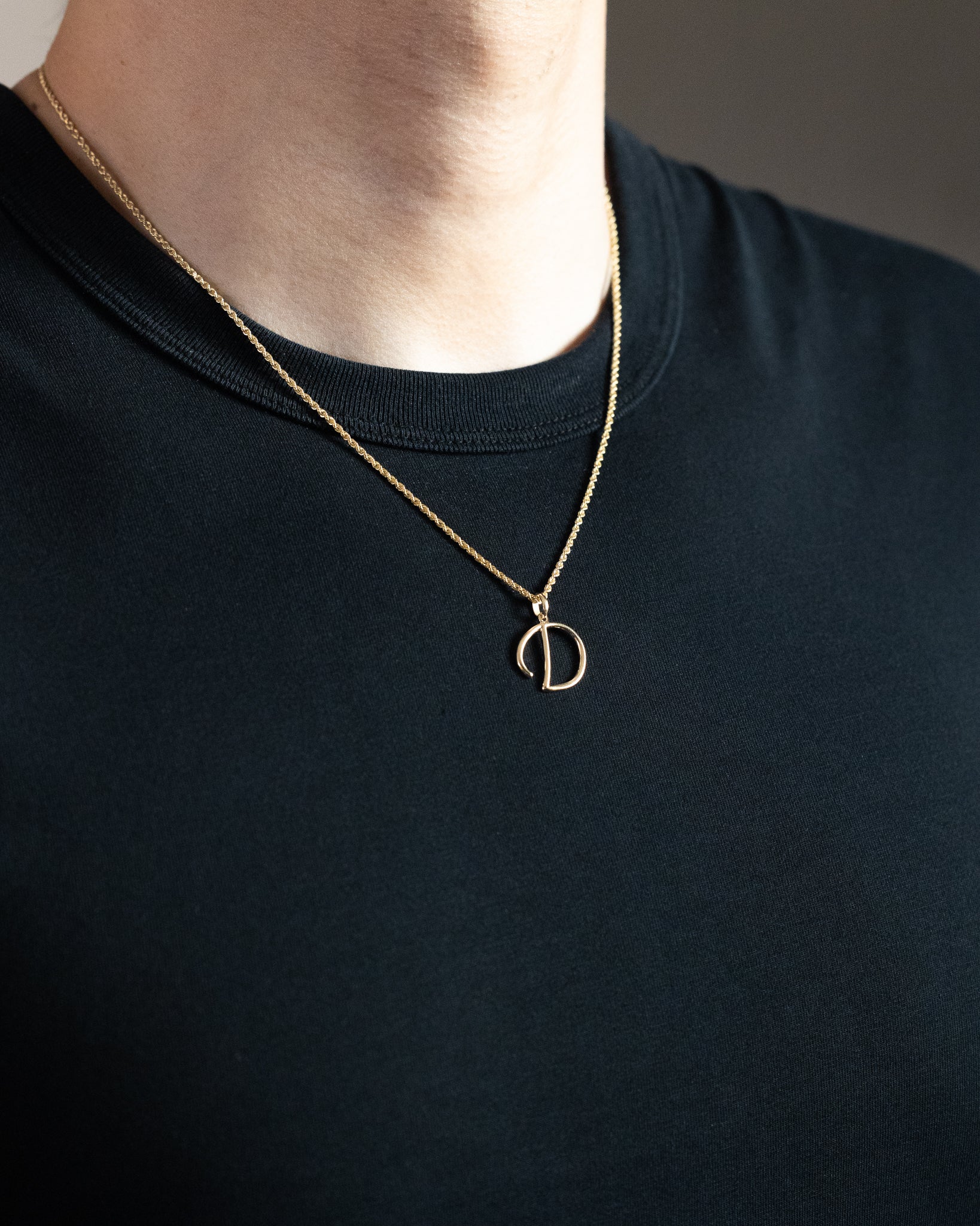 Gold Modern Cursive 'D' Large Pendant