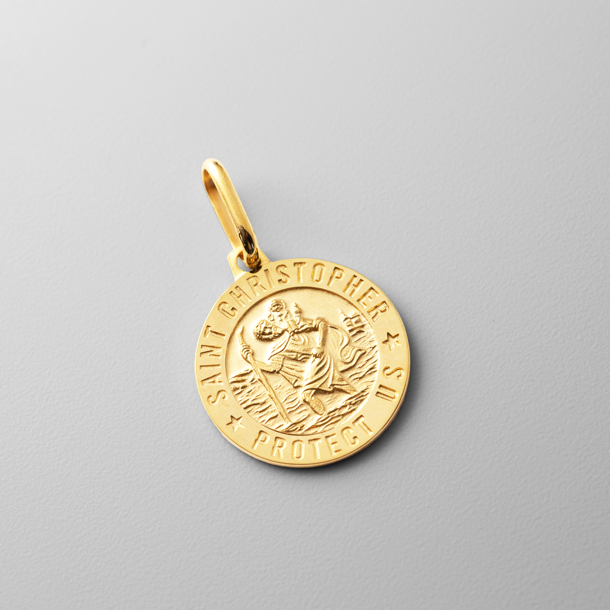 Gold St. Christopher Small Solid Medal Pendant - Model 267 - Charlie & Co. Jewelry
