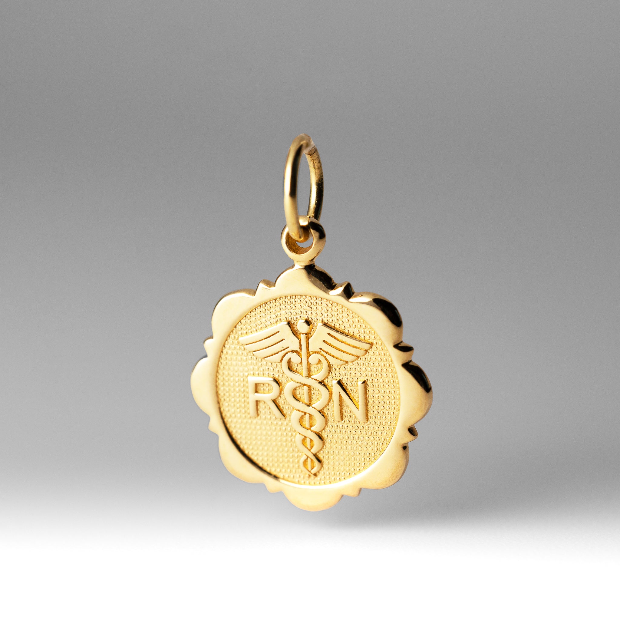 Gold RN Registered Nurse Disc Charm - Model C1784 - Charlie & Co. Jewelry